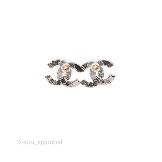 Chanel CC Half Crystal Earrings Silver Tone 21A