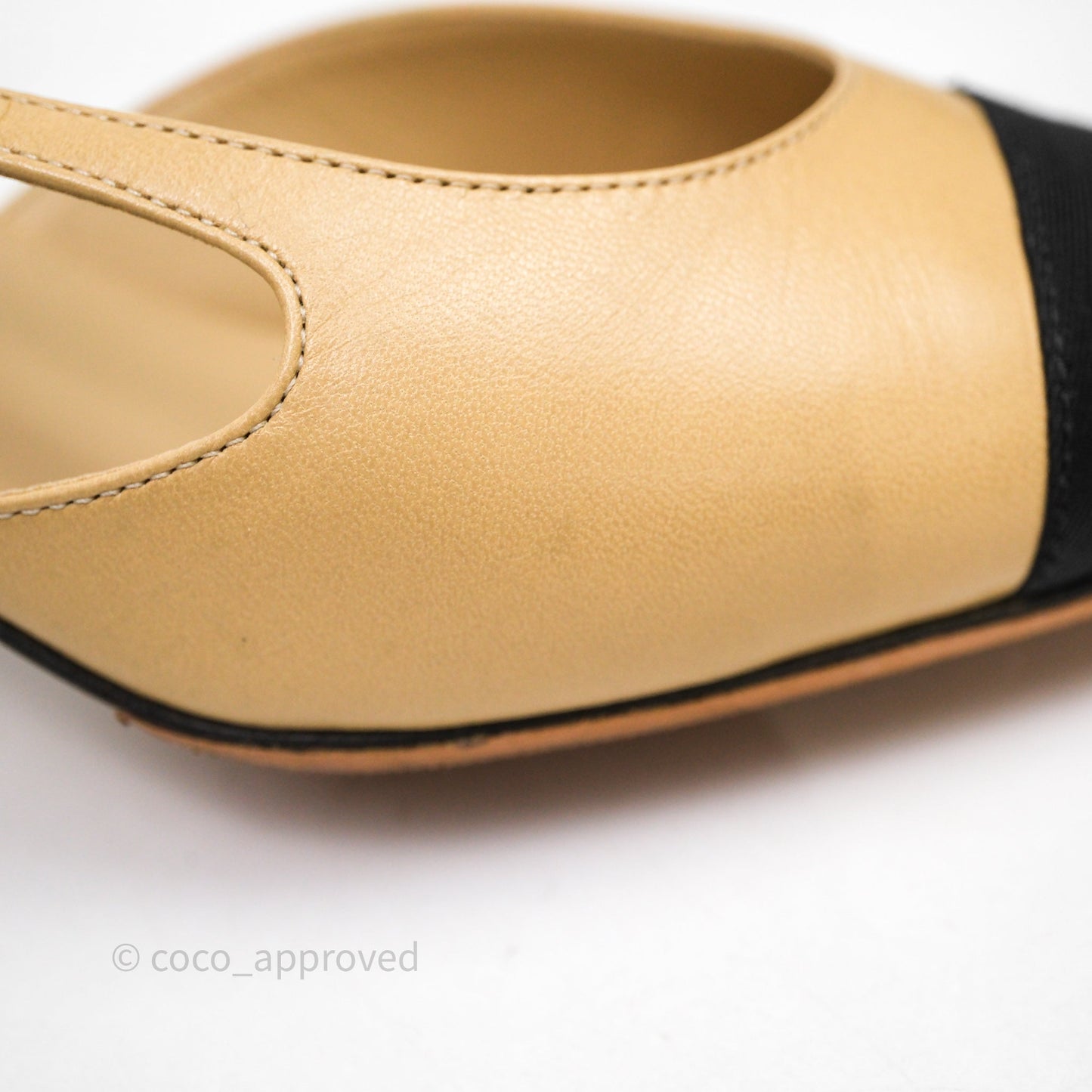 Chanel Classic Slingback Beige Black Leather Size 37