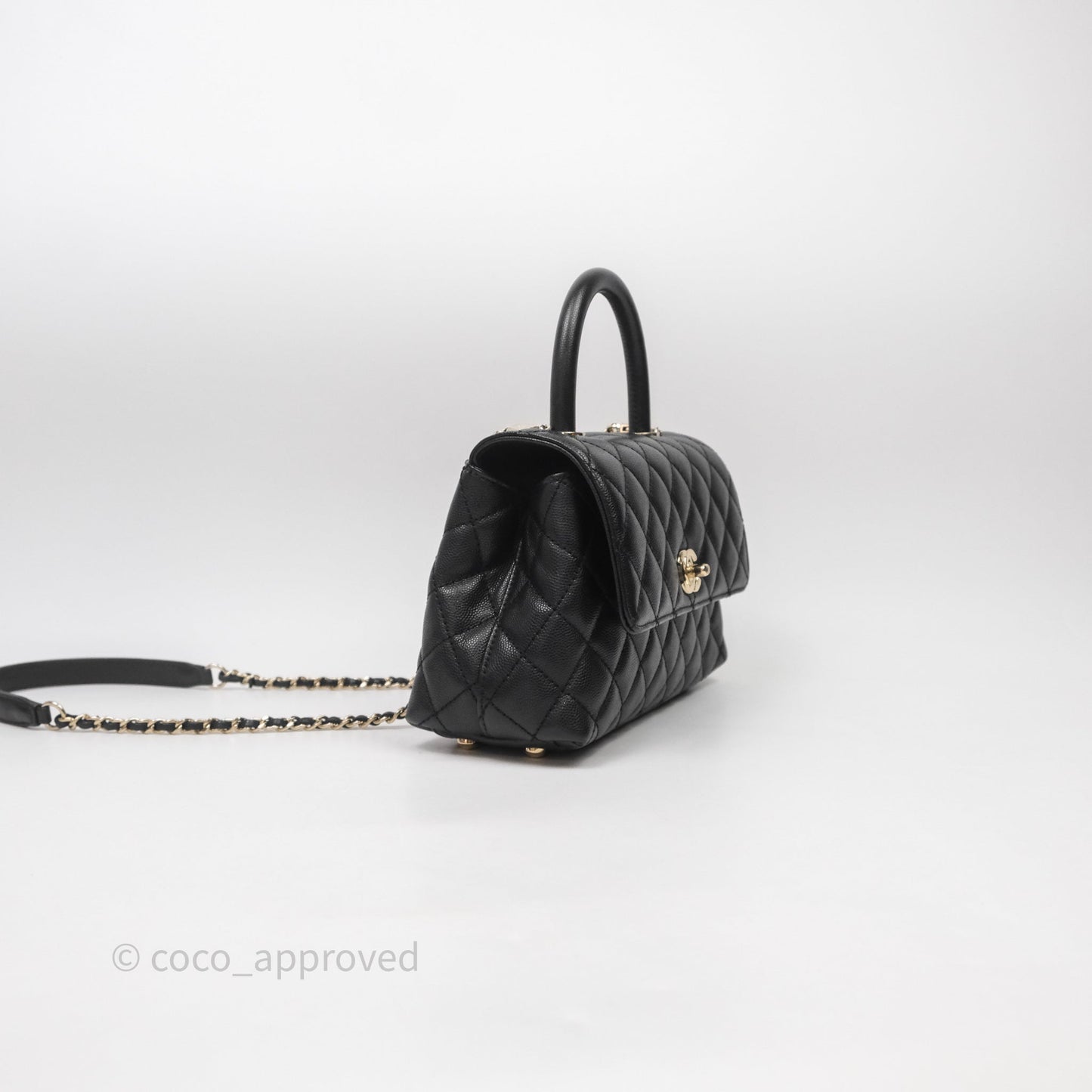 Chanel Small Quilted Coco Handle Black Caviar Gold Hardware