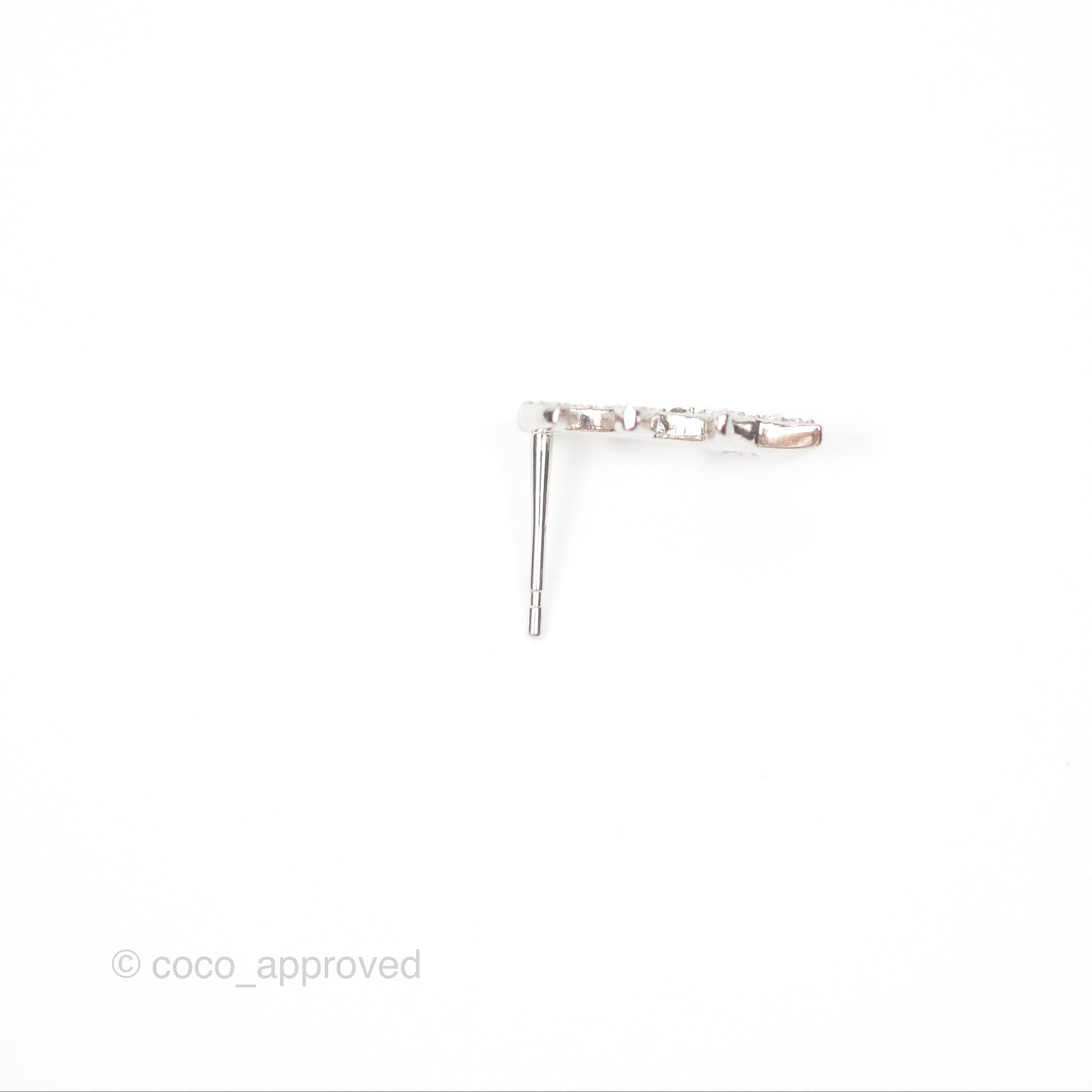 Chanel Crystal CC Star Earrings Silver Tone 20P