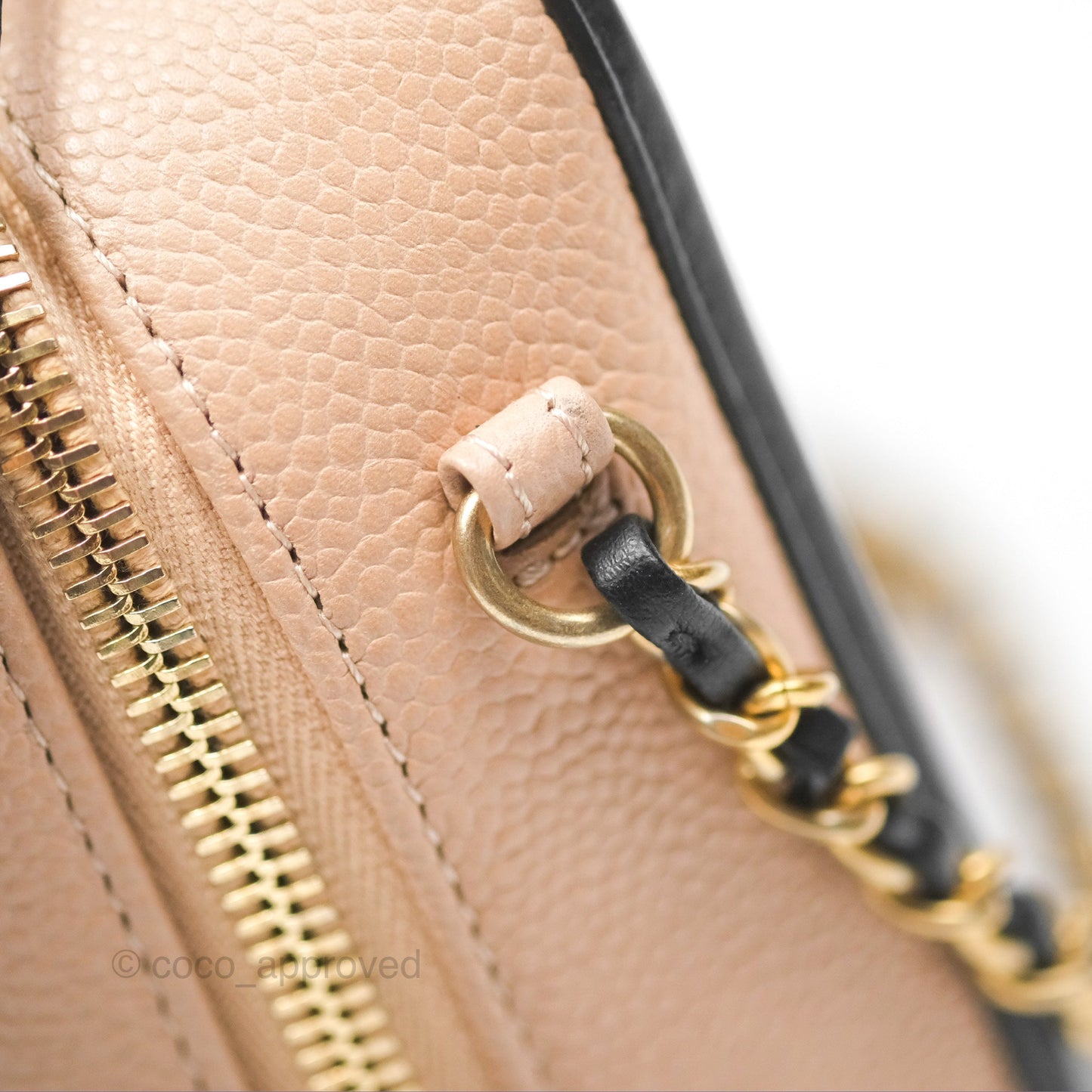 Chanel Quilted Small CC Filigree Vanity Case Beige Black Caviar Gold Hardware