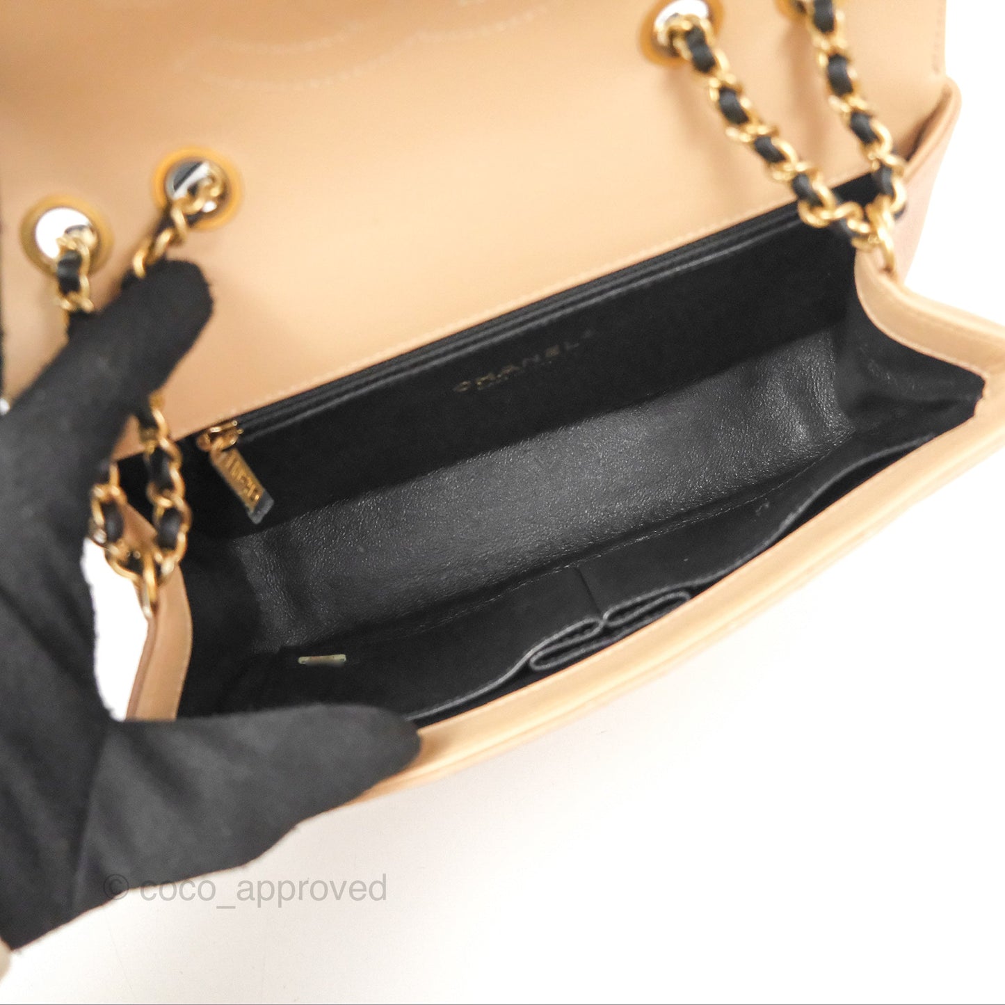 Chanel Quilted Small CC Filigree Flap Beige Black Caviar