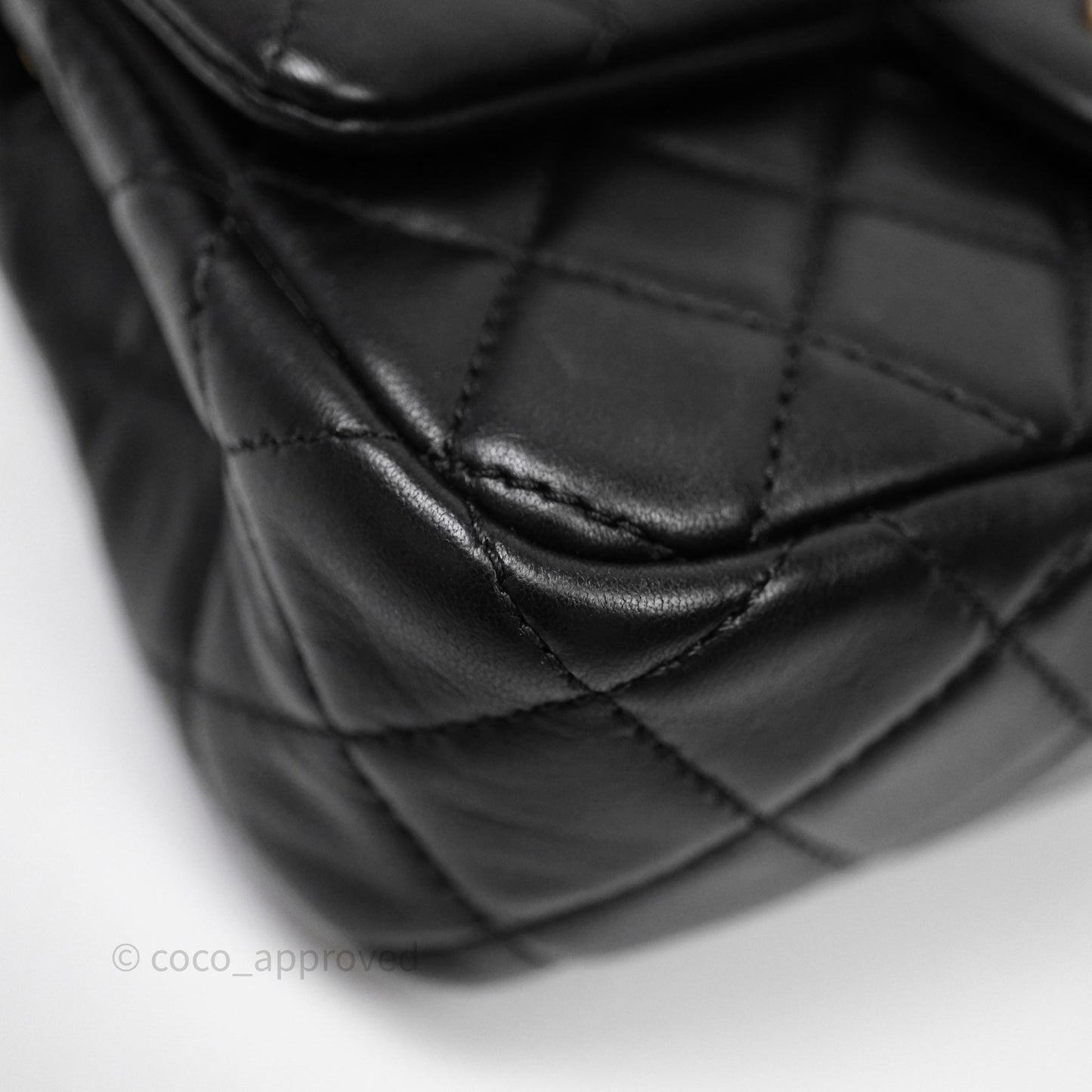 Chanel Mini Rectangular Pearl Crush Quilted Black Lambskin Aged Gold Hardware