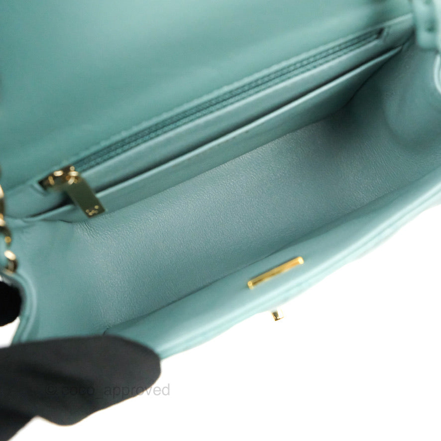 Chanel Mini Square Teal Green Lambskin Gold Hardware
