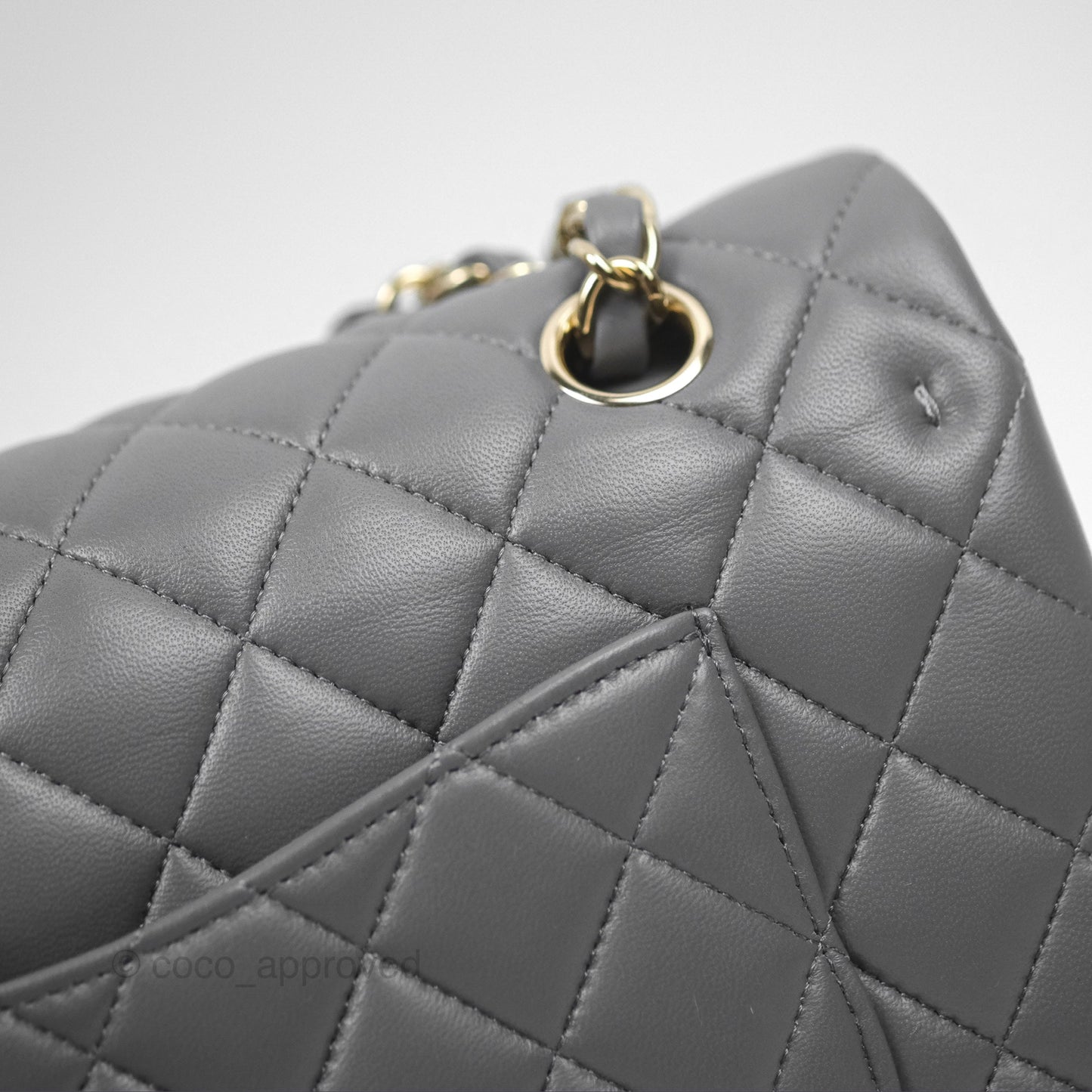 Chanel Classic M/L Medium Flap Quilted Grey Lambskin Gold Hardware