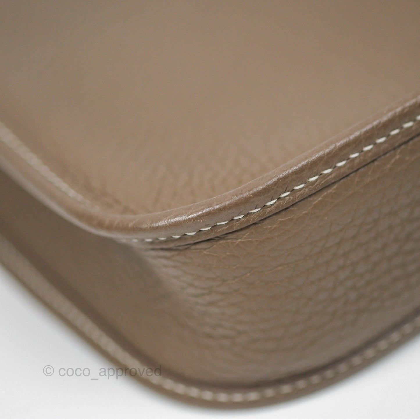 Hermès Mini Evelyne 16 Etoupe 18 Clemence Palladium Hardware with Bleu Indigo Strap