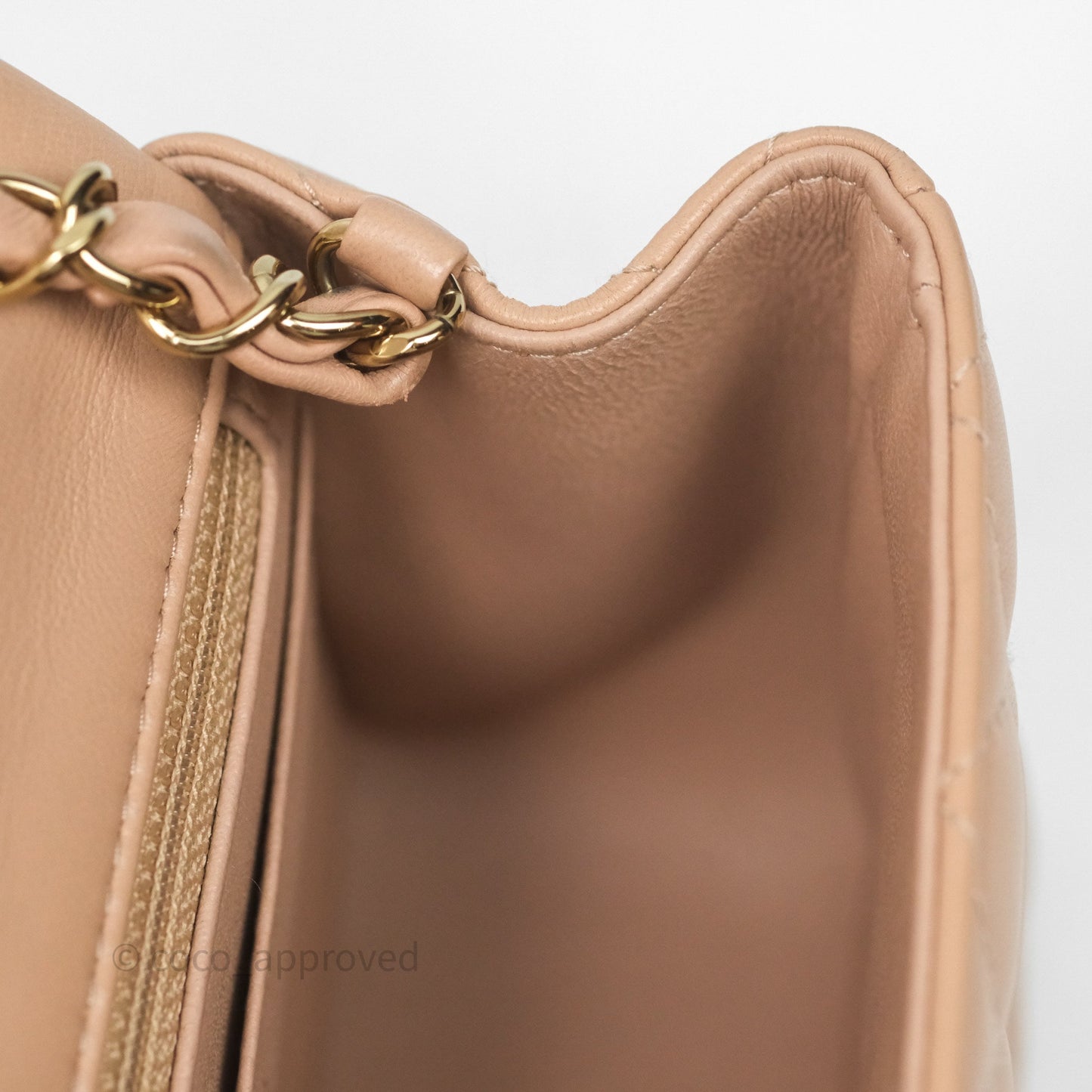 Chanel Mini Square Flap Quilted Beige Lambskin Gold Hardware