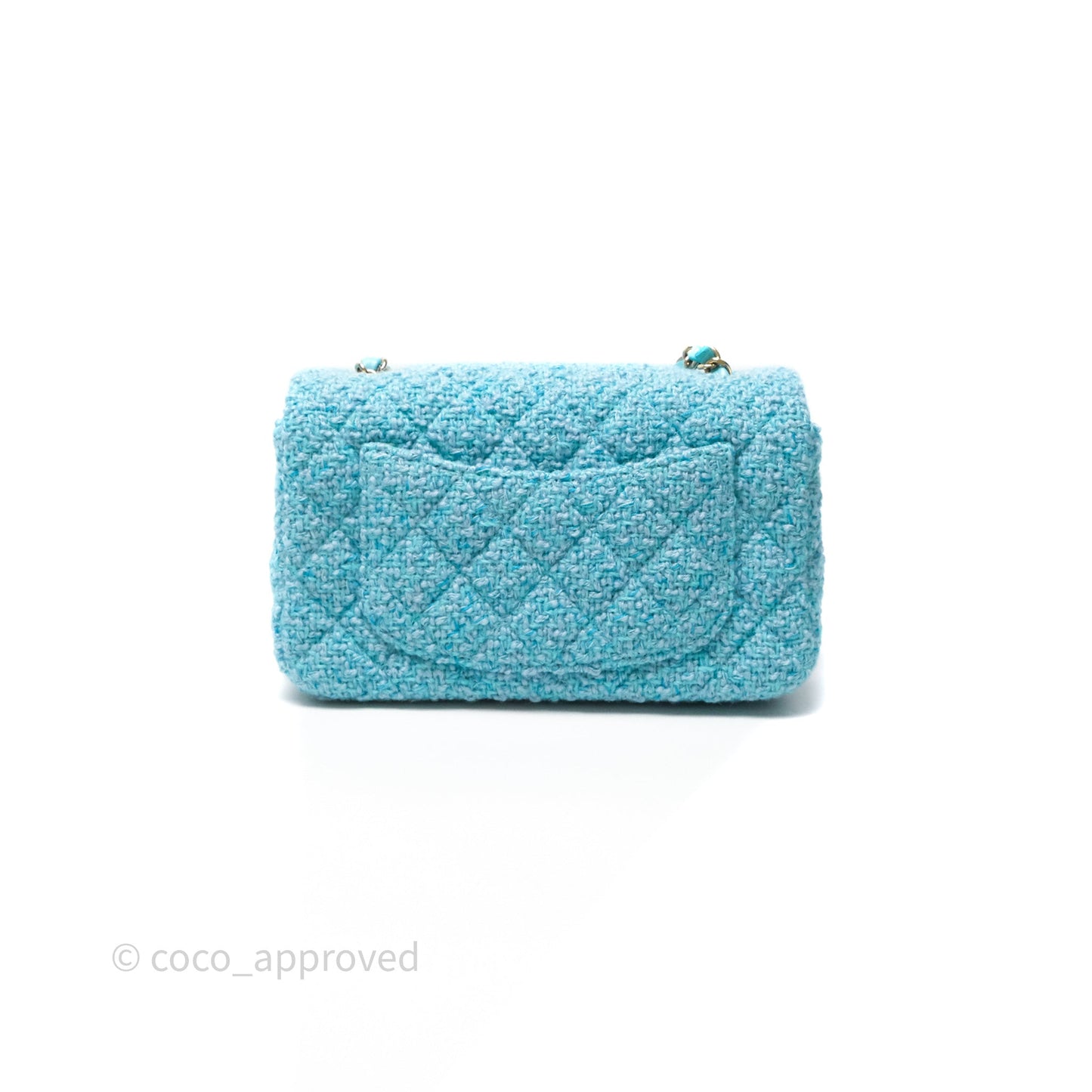 Chanel Quilted Mini Rectangular Flap Blue Tweed Gold Hardware