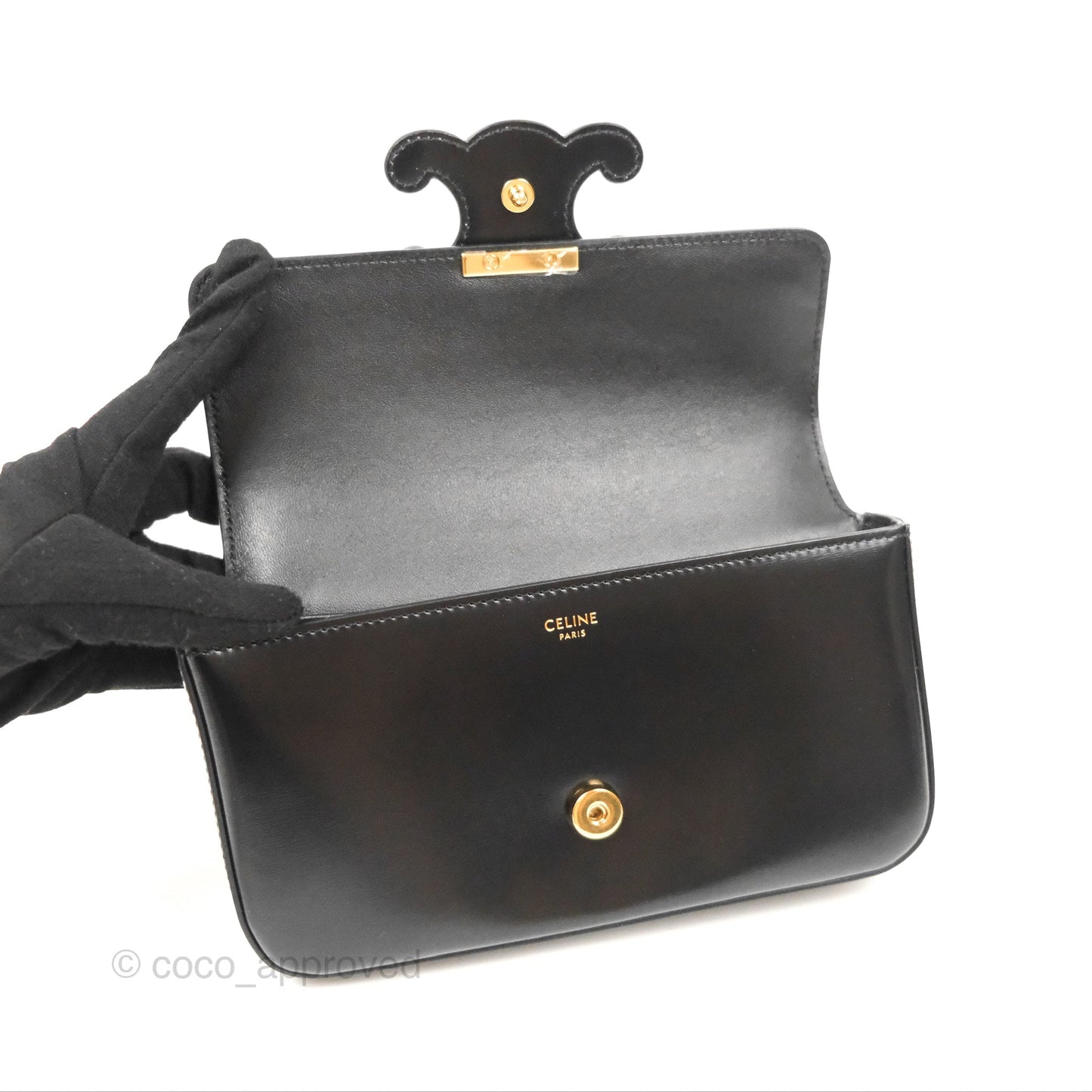 Celine Triomphe Chain Shoulder Bag Black Shiny Calfskin