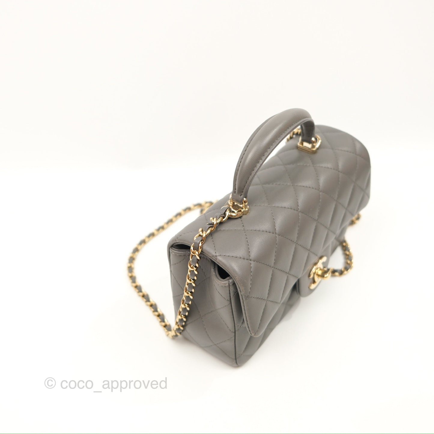 Chanel Top Handle Mini Rectangular Flap Bag Grey Lambskin Gold Hardware