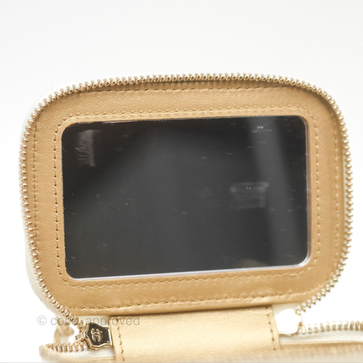 Chanel Mini Ball Crush Vanity With Chain White Lambskin Gold Hardware