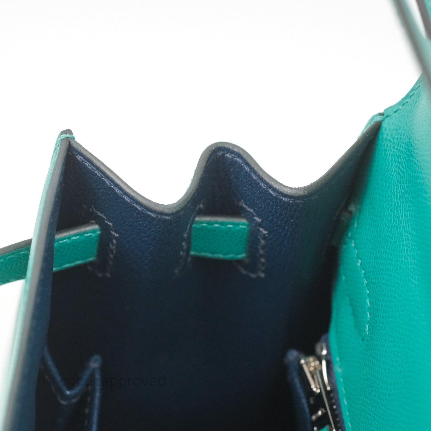 Hermès Sellier Kelly 25 Madame Leather Vert Verone U1/ Bleu De Prusse 7P Palladium Hardware