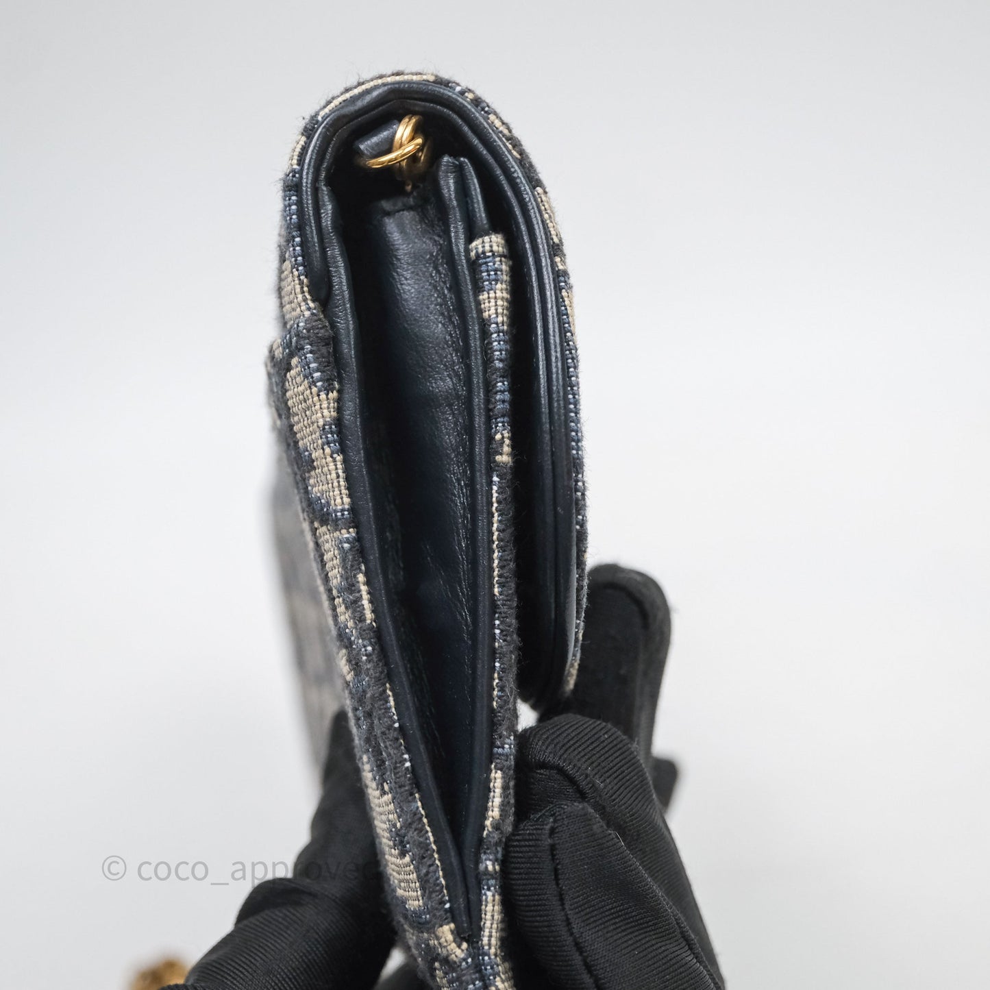 Christian Dior Small Saddle Pouch Wallet with Chain Blue Dior Oblique Jacquard