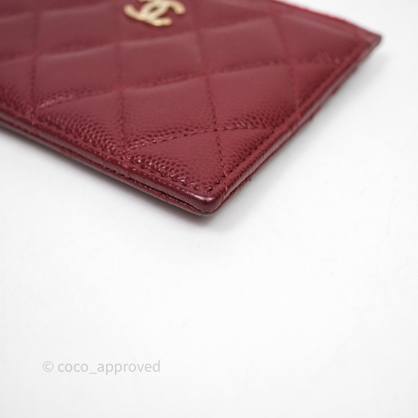 Chanel Classic Caviar Zipped Card Holder Burgundy Gold Hardware