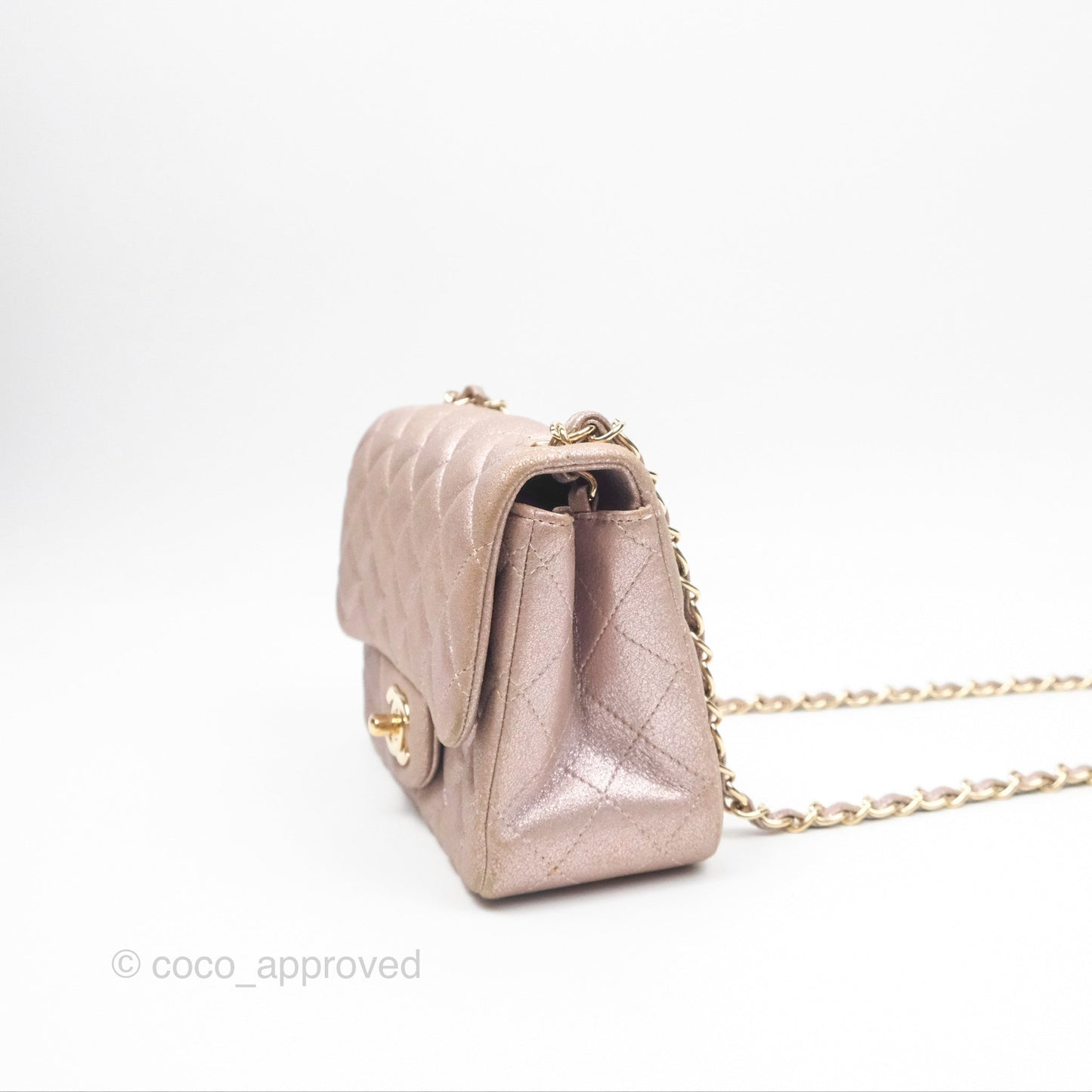 Chanel Mini Square Metallic Rose Gold Goatskin Gold Hardware 14B