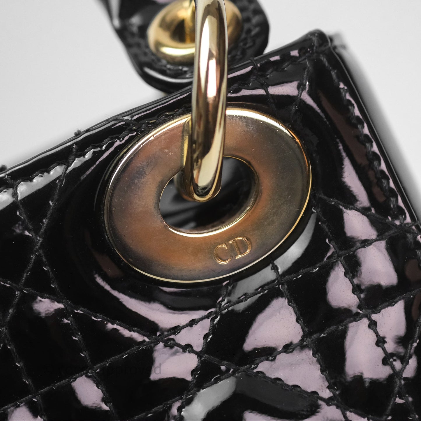 Christian Dior Mini Lady Dior Black Patent Gold Hardware