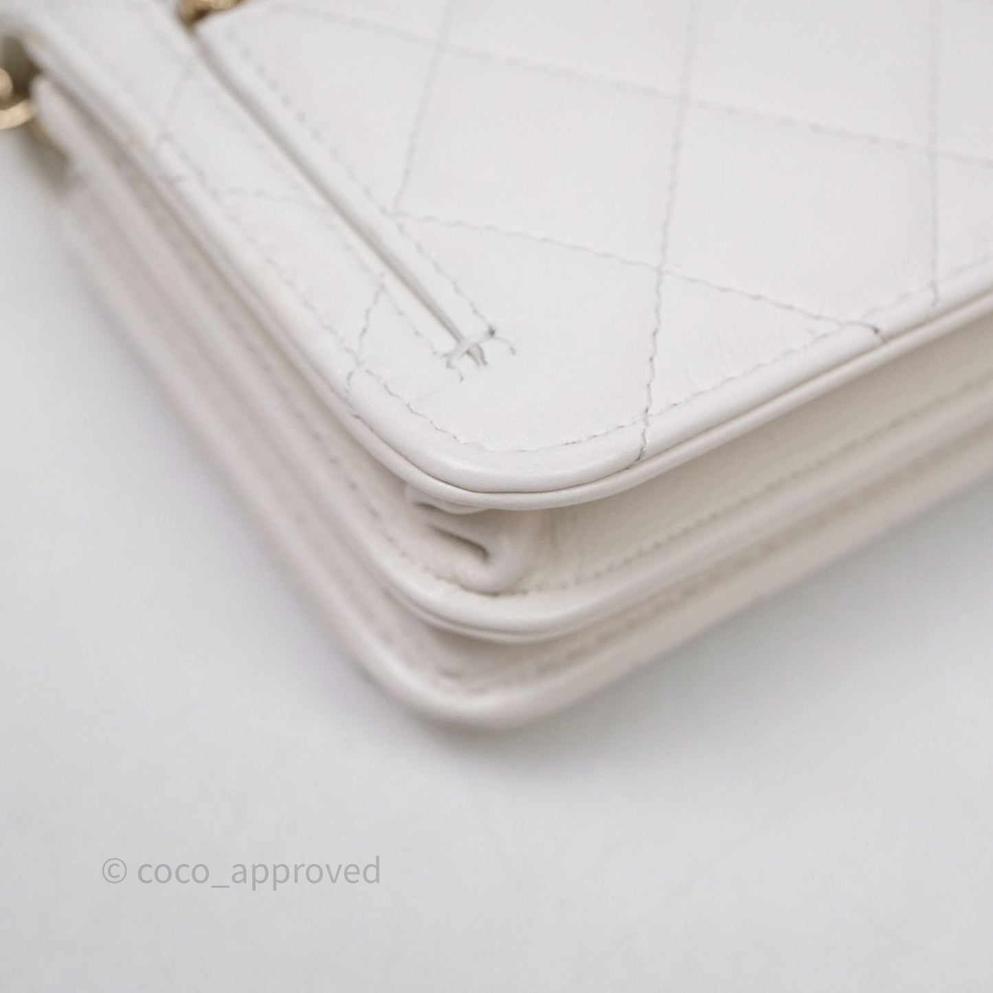 Chanel Mini Wallet On Large Pearl Chain WOC Quilted White Lambskin Gold Hardware