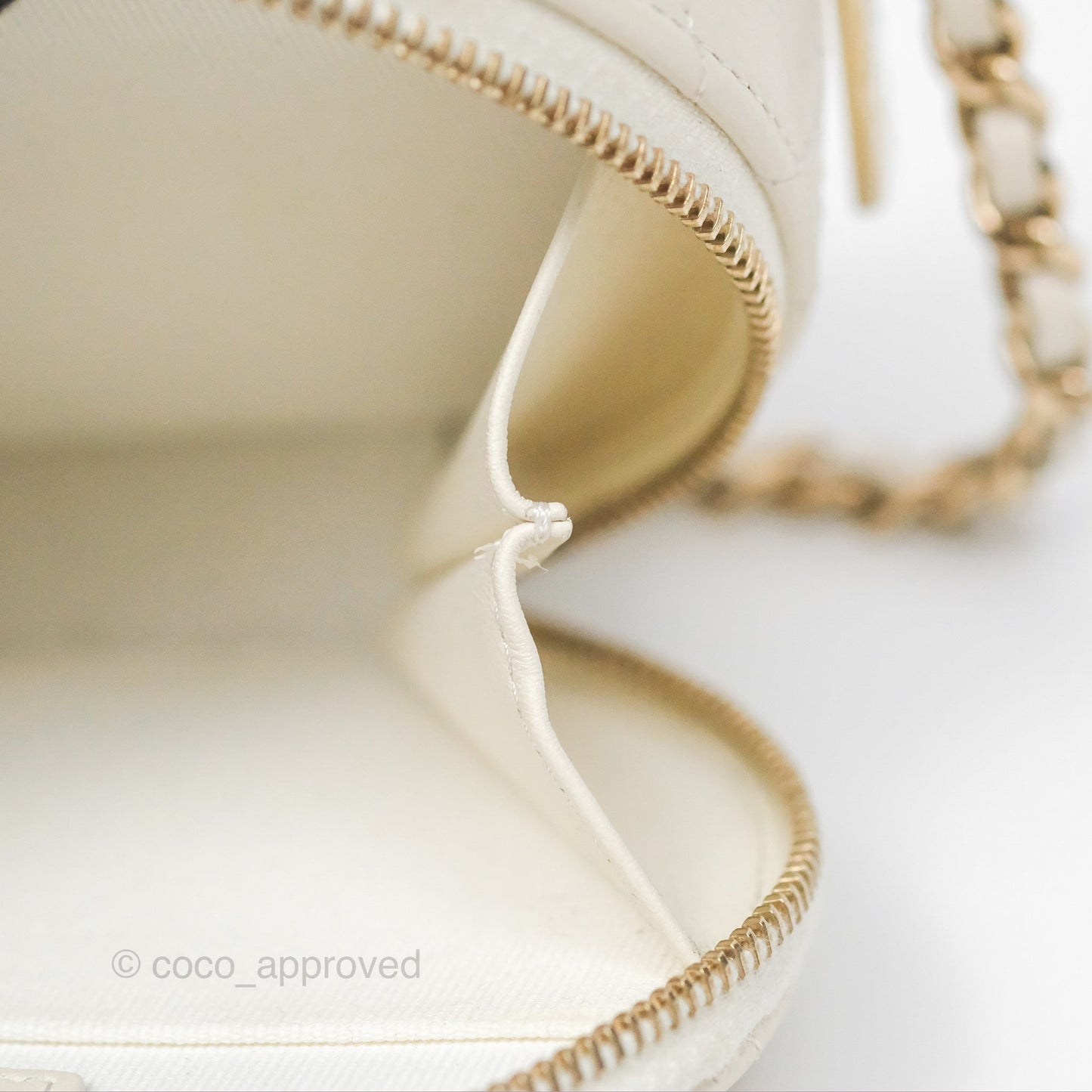 Chanel Mini Round Vanity Bag Handle With Care Ivory Caviar