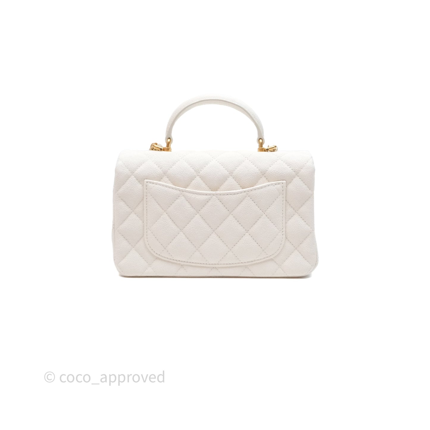 Chanel Top Handle Mini Rectangular Flap Bag Ivory White Caviar Aged Gold Hardware