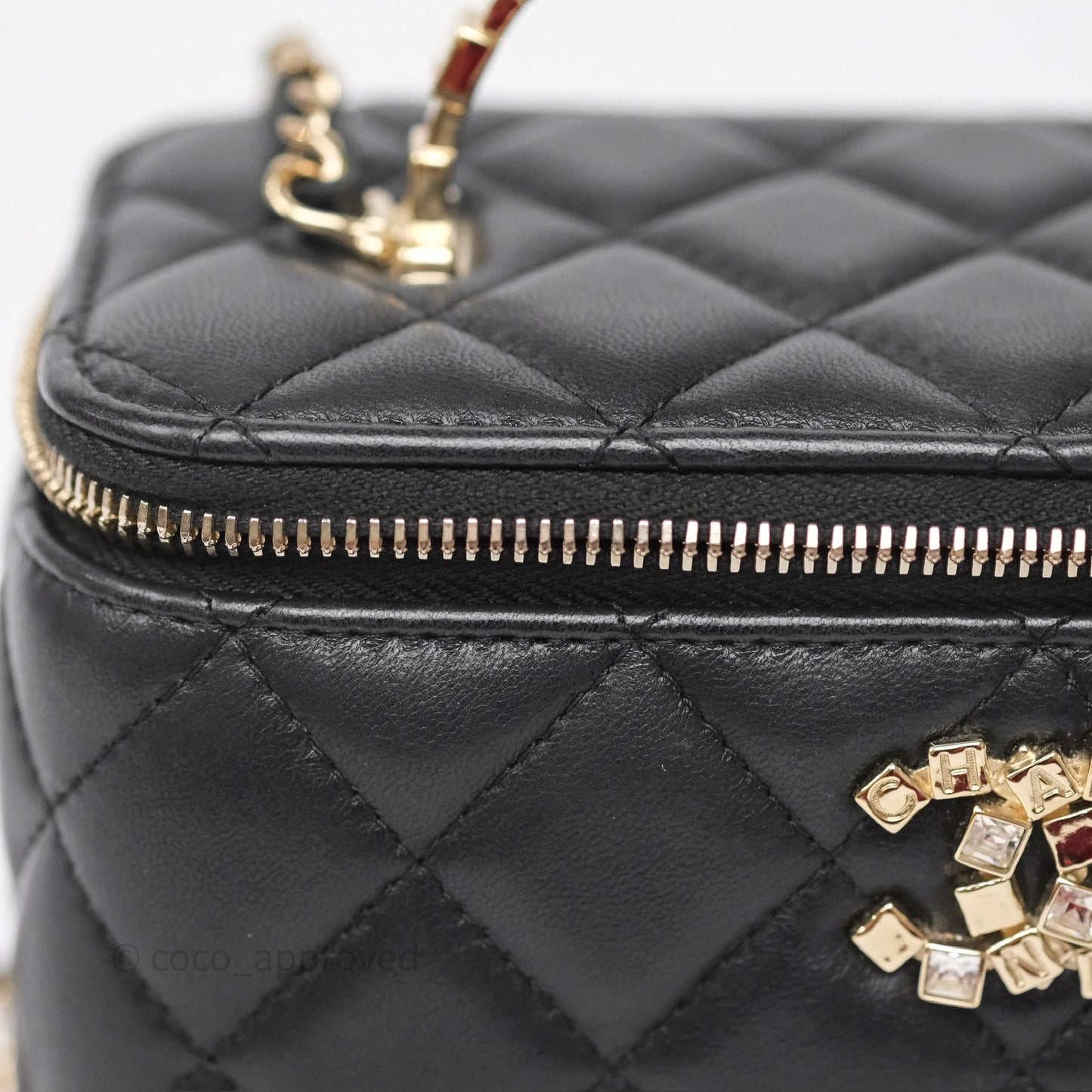 Chanel Crystals Top Handle Vanity Rectangular Black Lambskin Gold Hardware