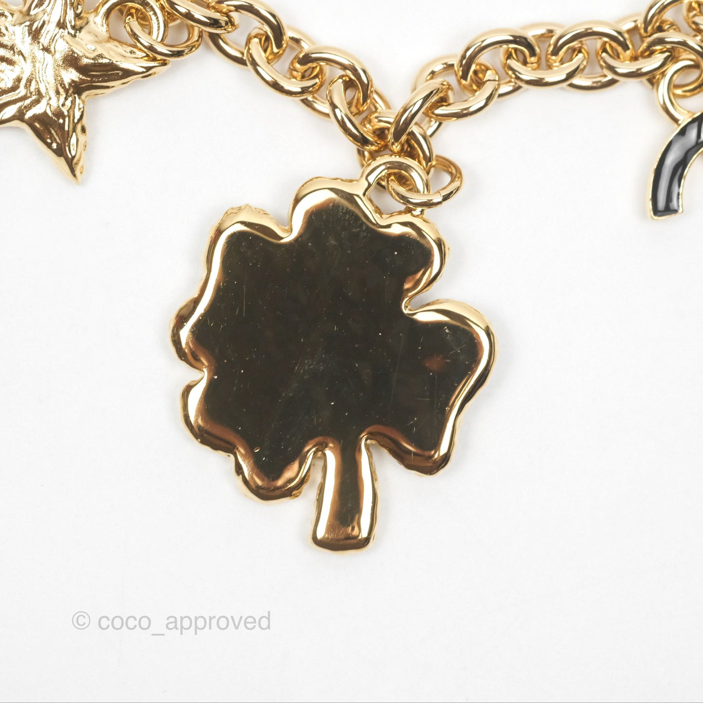Chanel Black CC Heart Lucky Clover Chain Belt Gold Tone 24P