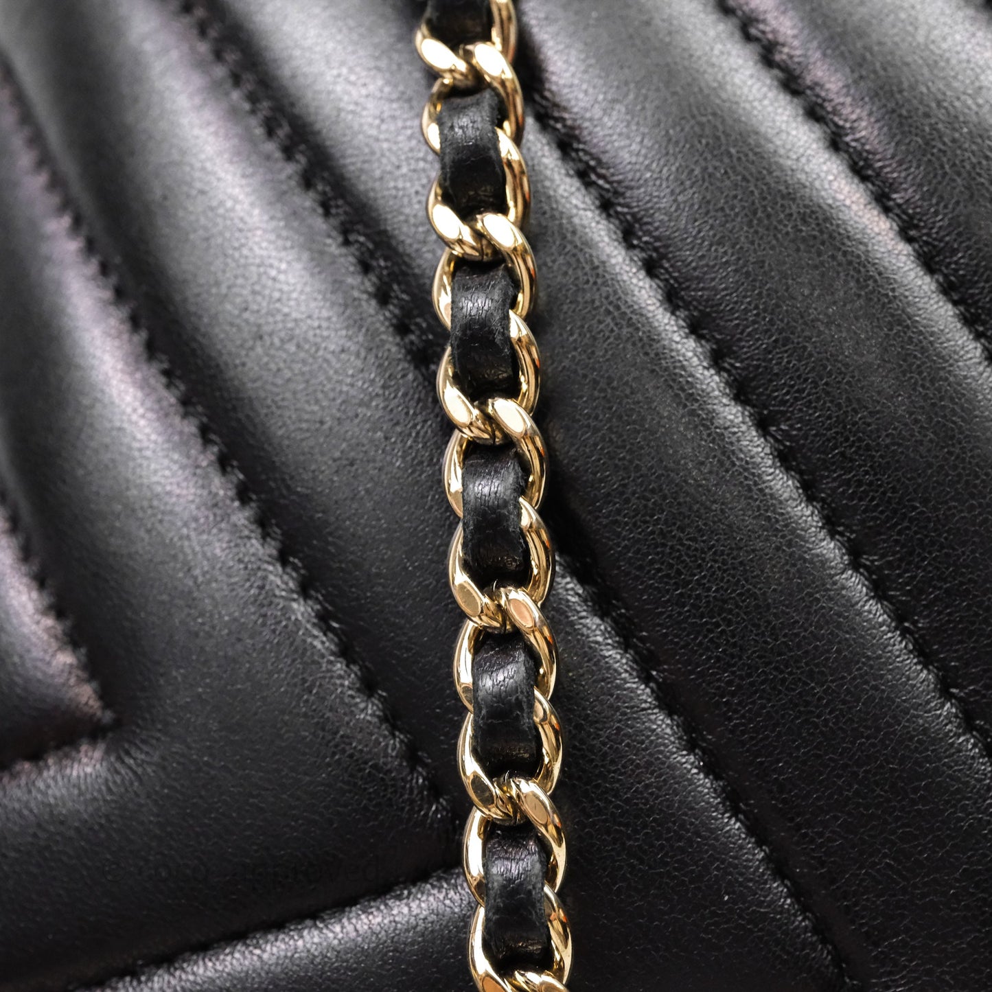 Chanel Chevron Camera Bag Black Lambskin Gold Hardware