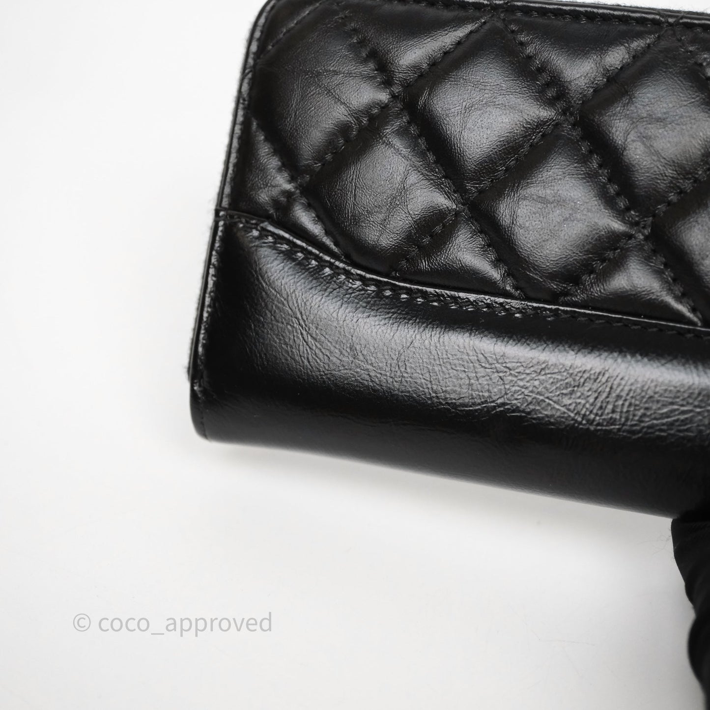 Chanel Quilted Gabrielle Zip Long Wallet Black Aged Gold Hardware