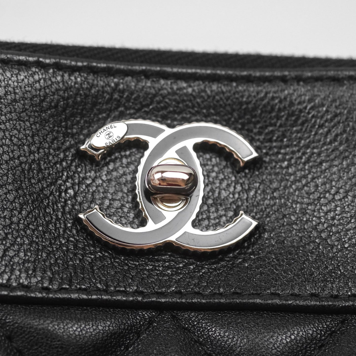 Chanel Mademoiselle Quilted Large O Case Clutch Black Lambskin