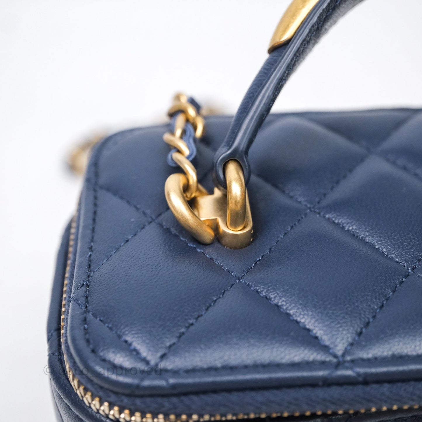 Chanel Vanity Rectangular Metal Top Handle Navy Lambskin Aged Gold Hardware