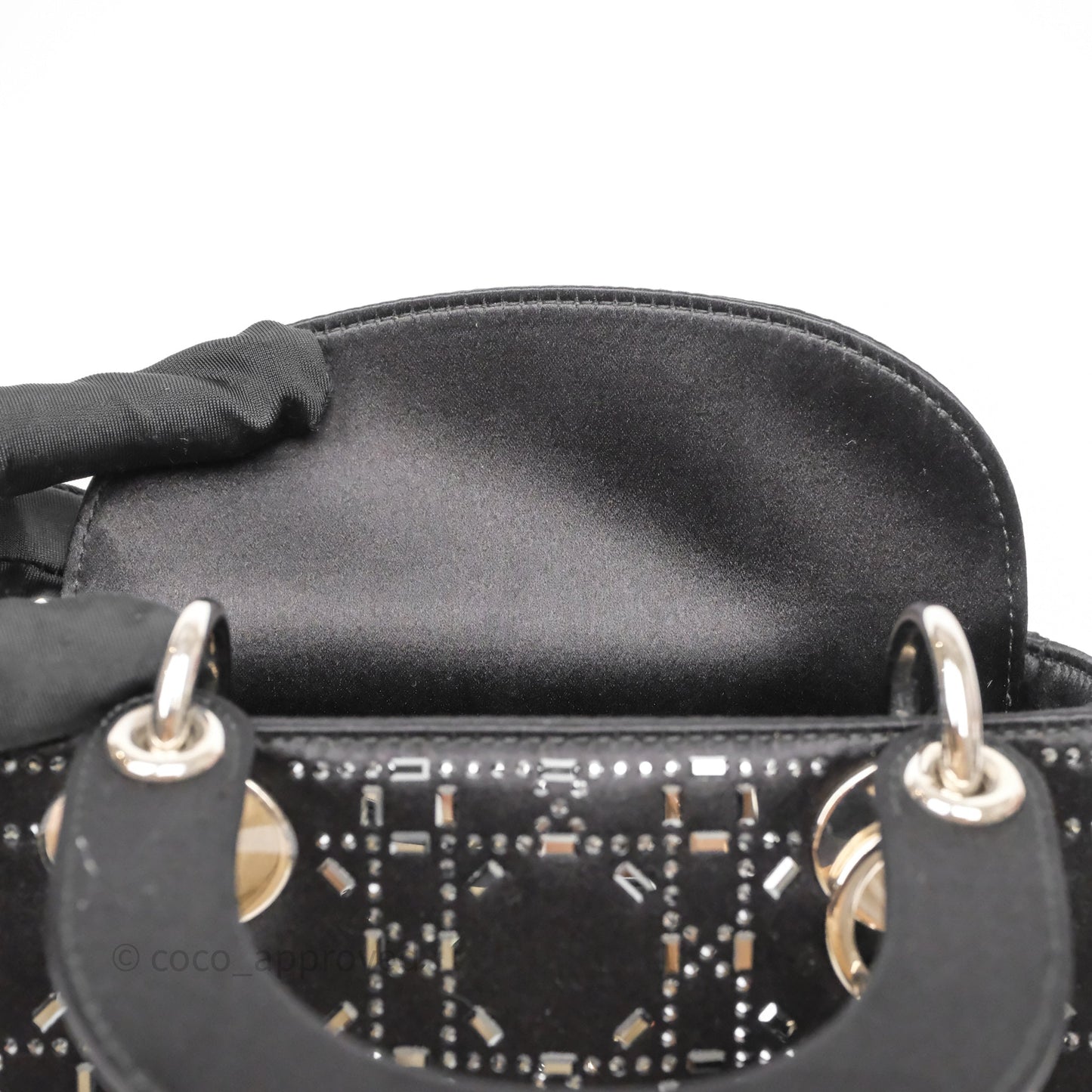 Christian Dior Mini Lady Dior Bag Black Strass Cannage Satin Silver Hardware