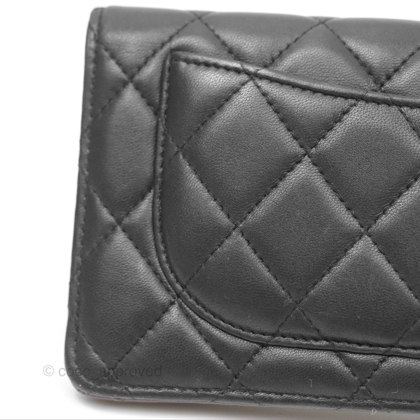 Chanel Classic Quilted Long Wallet Black Lambskin Silver Hardware