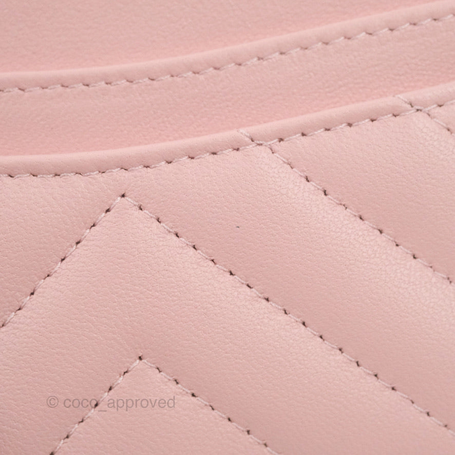Chanel Chevron Classic Flat Card Holder Pink Lambskin Silver Hardware