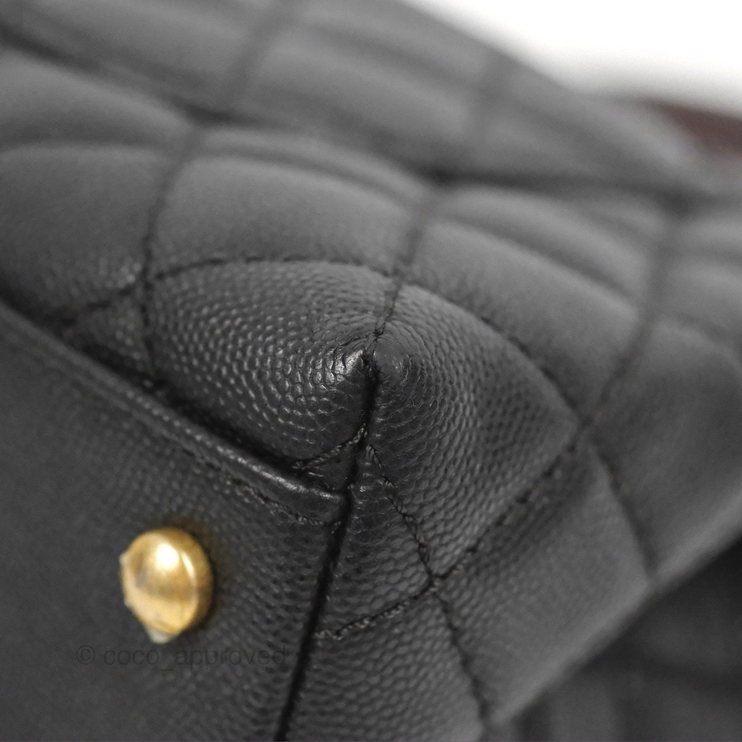 Chanel Small Coco Handle Quilted Black Caviar Aged Gold Hardware Lizard Handle