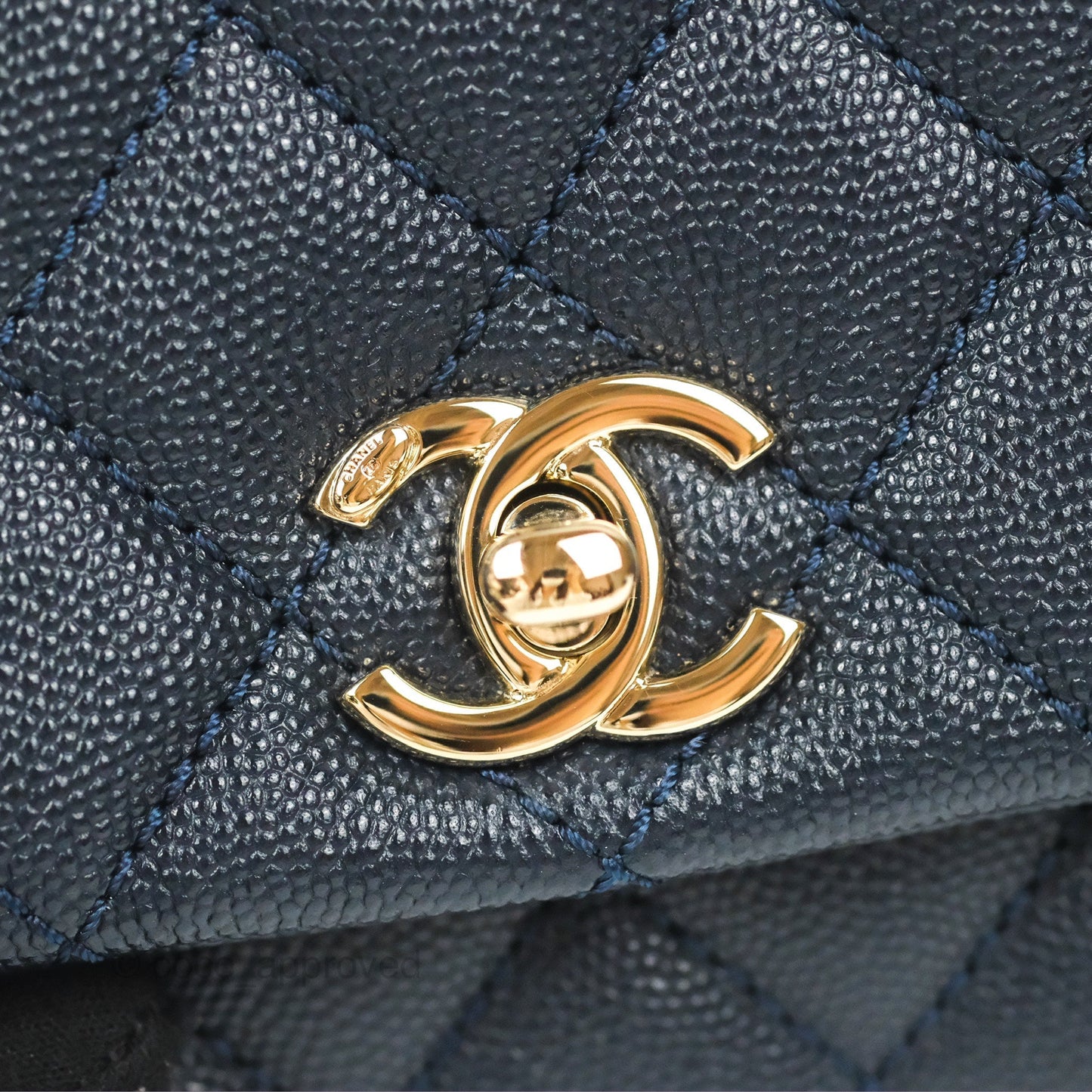 Chanel Mini Coco Handle Quilted Navy Caviar Gold Hardware