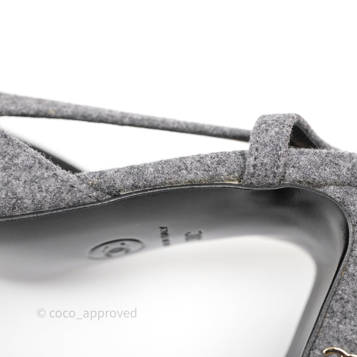 Chanel Slingbacks Heels Grey Felted/ Black Velvet Size 38