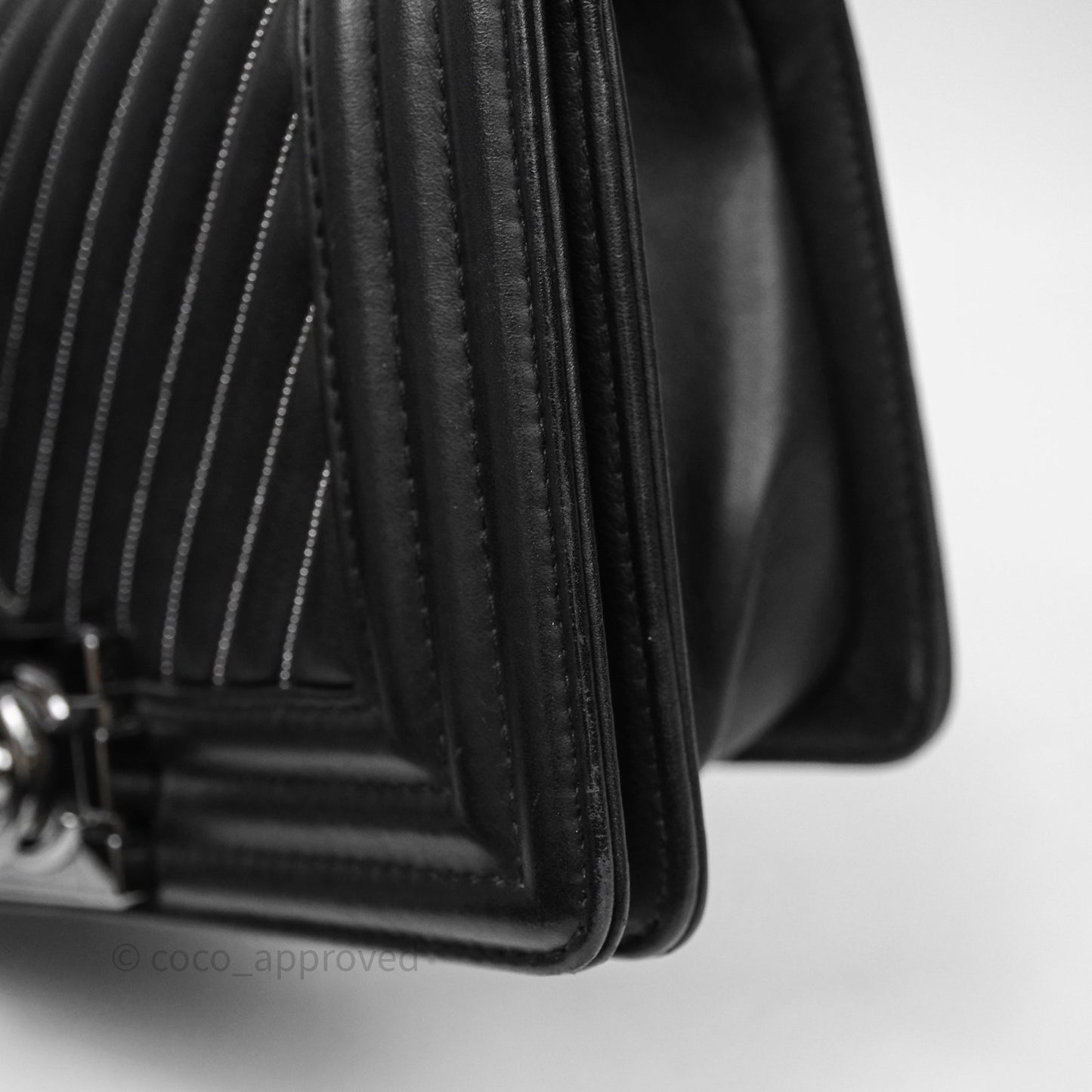 Chanel Small Boy Beaded Chevron Black Lambskin Silver Hardware