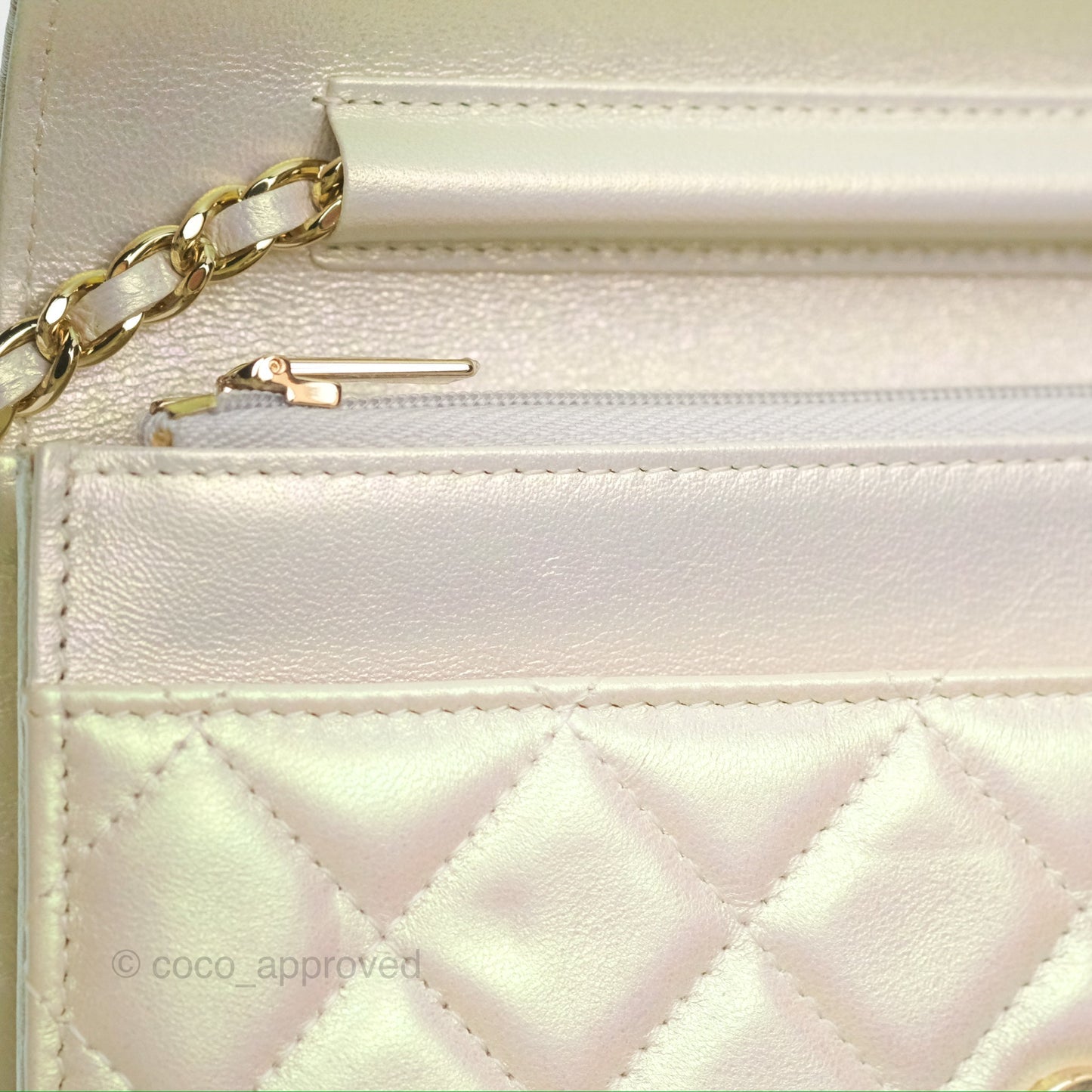 Chanel Quilted Wallet on Chain WOC Iridescent Ivory Gold Hardware 20A