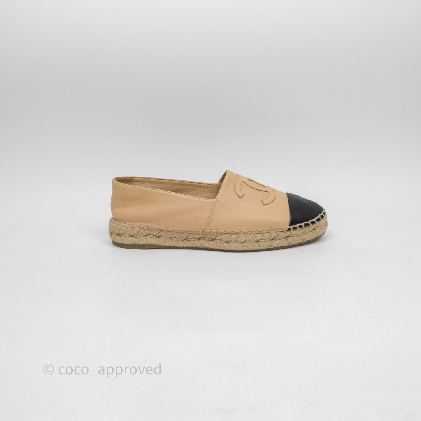 Chanel CC Espadrilles Beige Black Lambskin Size 37
