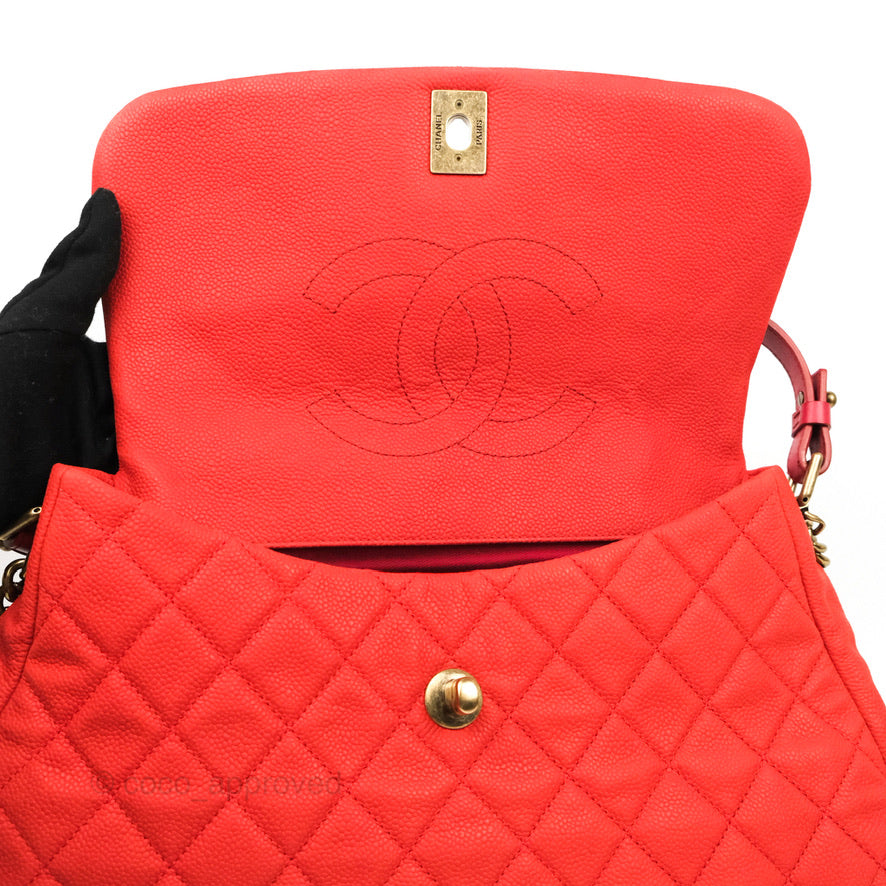 Chanel Country Chic Messenger Flap Bag Red Matte Caviar Ruthenium Hardware