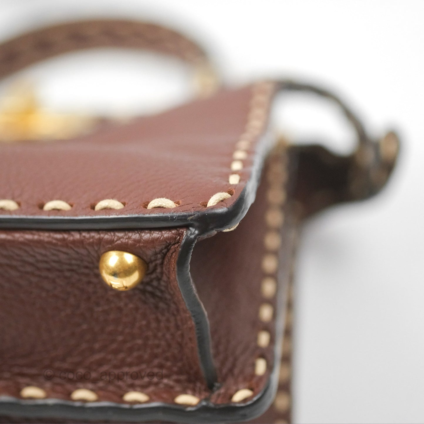 Fendi Peekaboo Iseeu Contrast Stitch Brick Brown Grained Leather Gold Hardware
