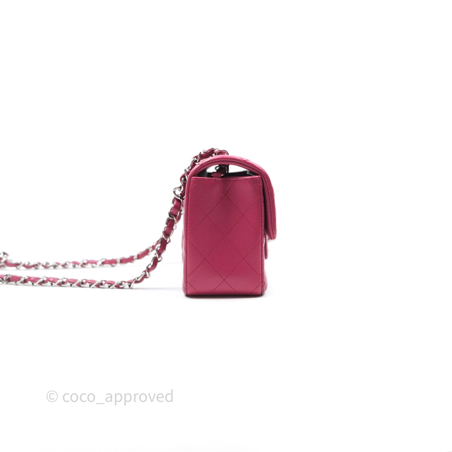 Chanel Quilted Mini Rectangular Flap Dark Pink Lambskin Silver Hardware