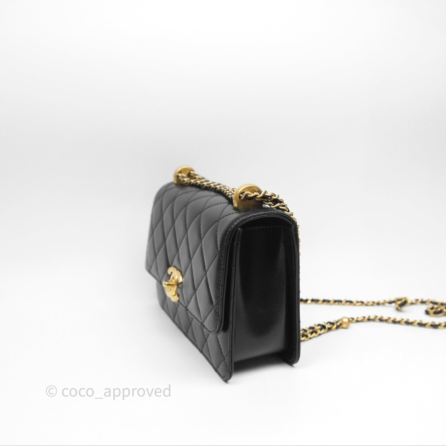 Chanel Quilted Small Perfect Fit Adjustable Black Calfskin Aged Gold Hardware