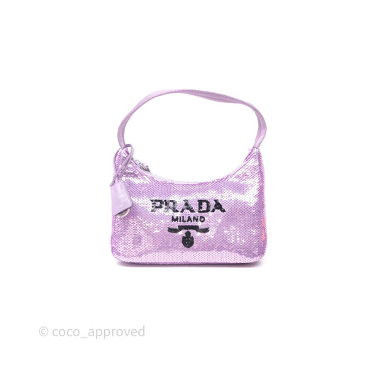 Prada Re-Edition 2000 Nylon Mini Hobo Bag Purple Sequin