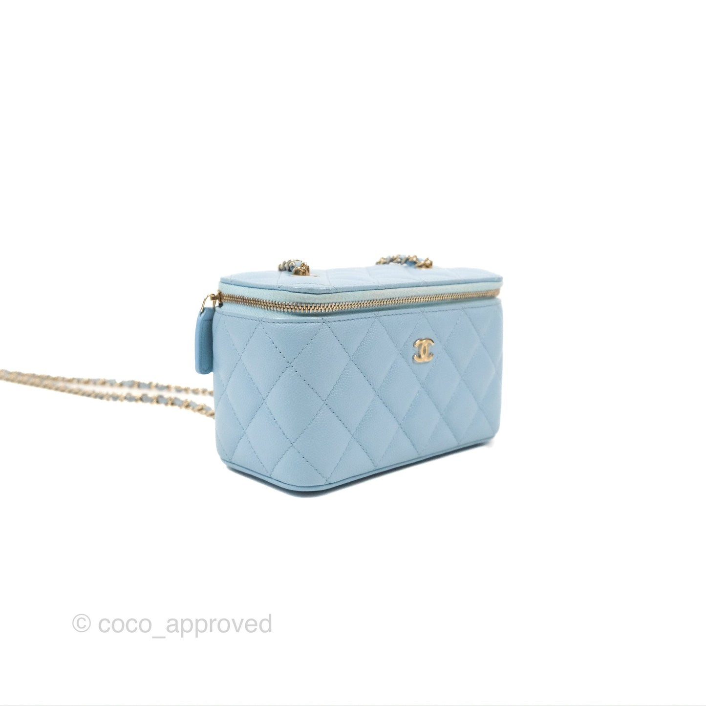 Chanel Vanity with Chain Blue Caviar Aged Gold Hardware