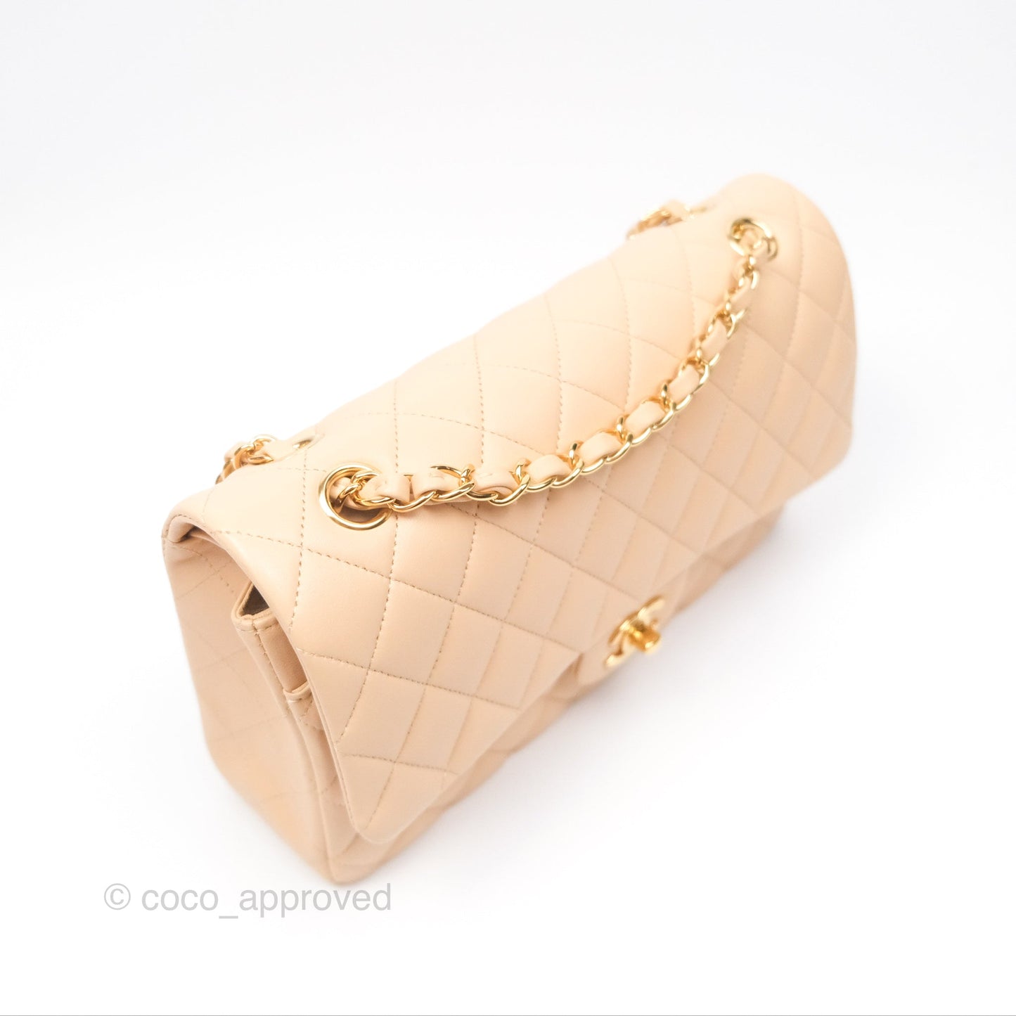 Chanel Classic M/L Medium Flap Quilted Beige Lambskin Gold Hardware