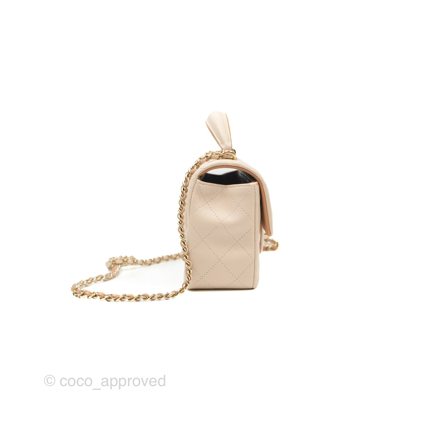 Chanel Top Handle Mini Rectangular Flap Bag Ecru/Beige Lambskin Gold Hardware 23P