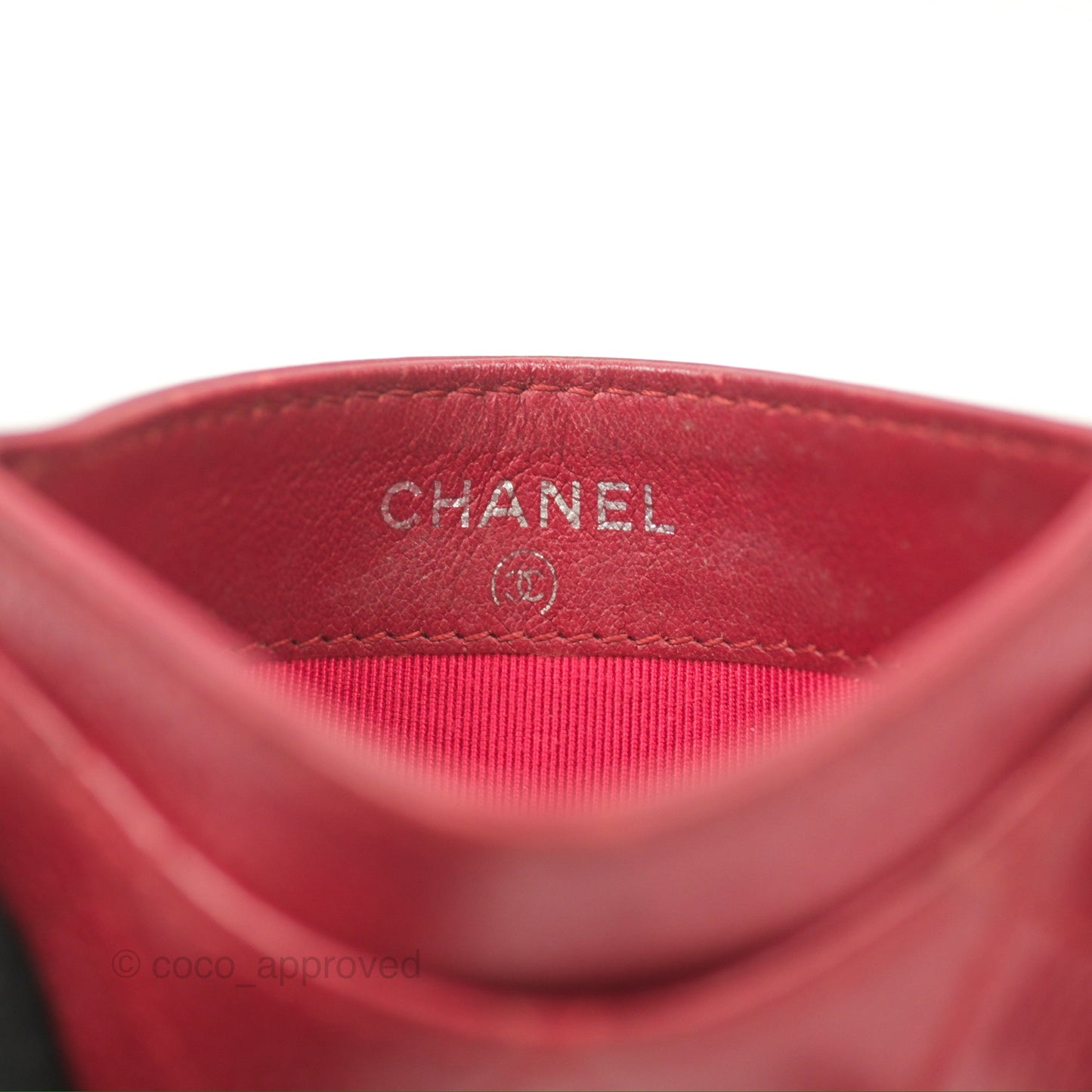 Chanel Classic Flat Card Holder Red Caviar Silver Hardware