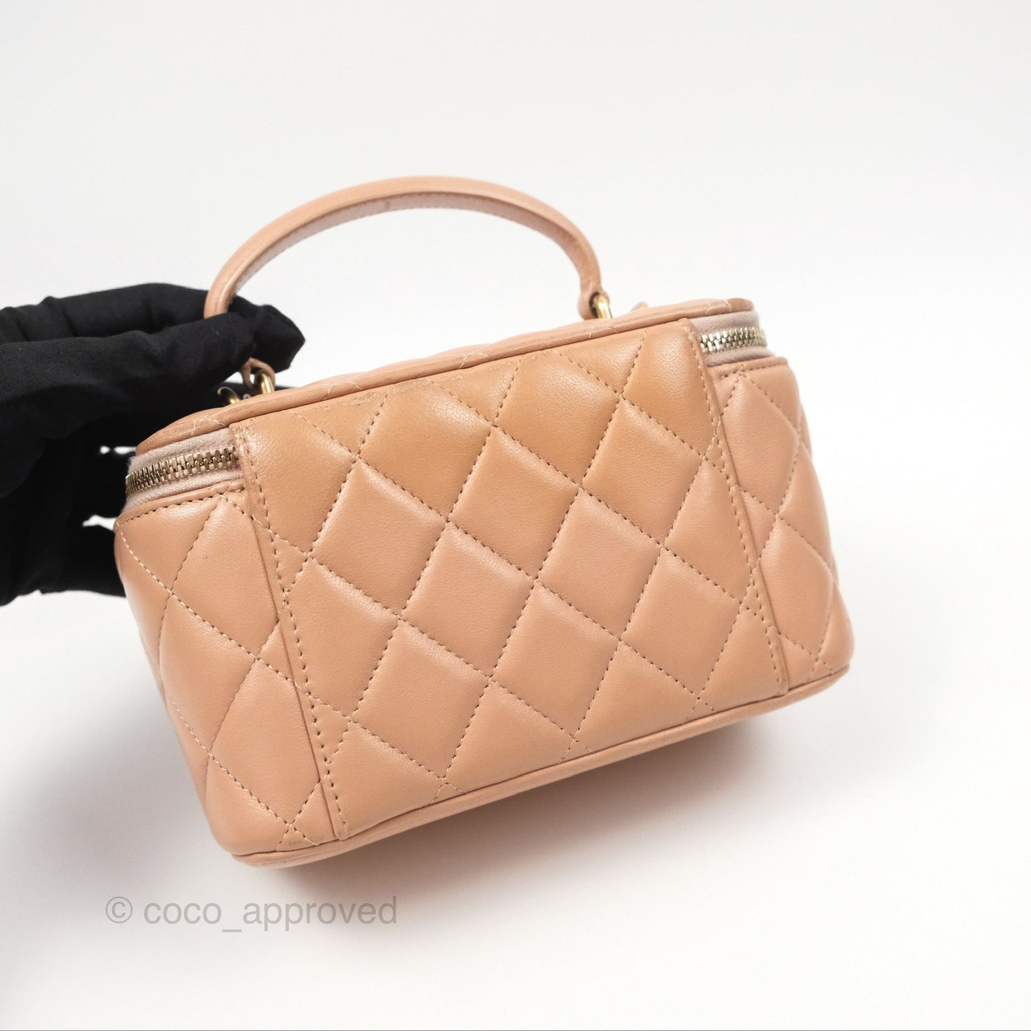 Chanel Vanity Rectangular Top Handle Beige Lambskin Aged Gold Hardware
