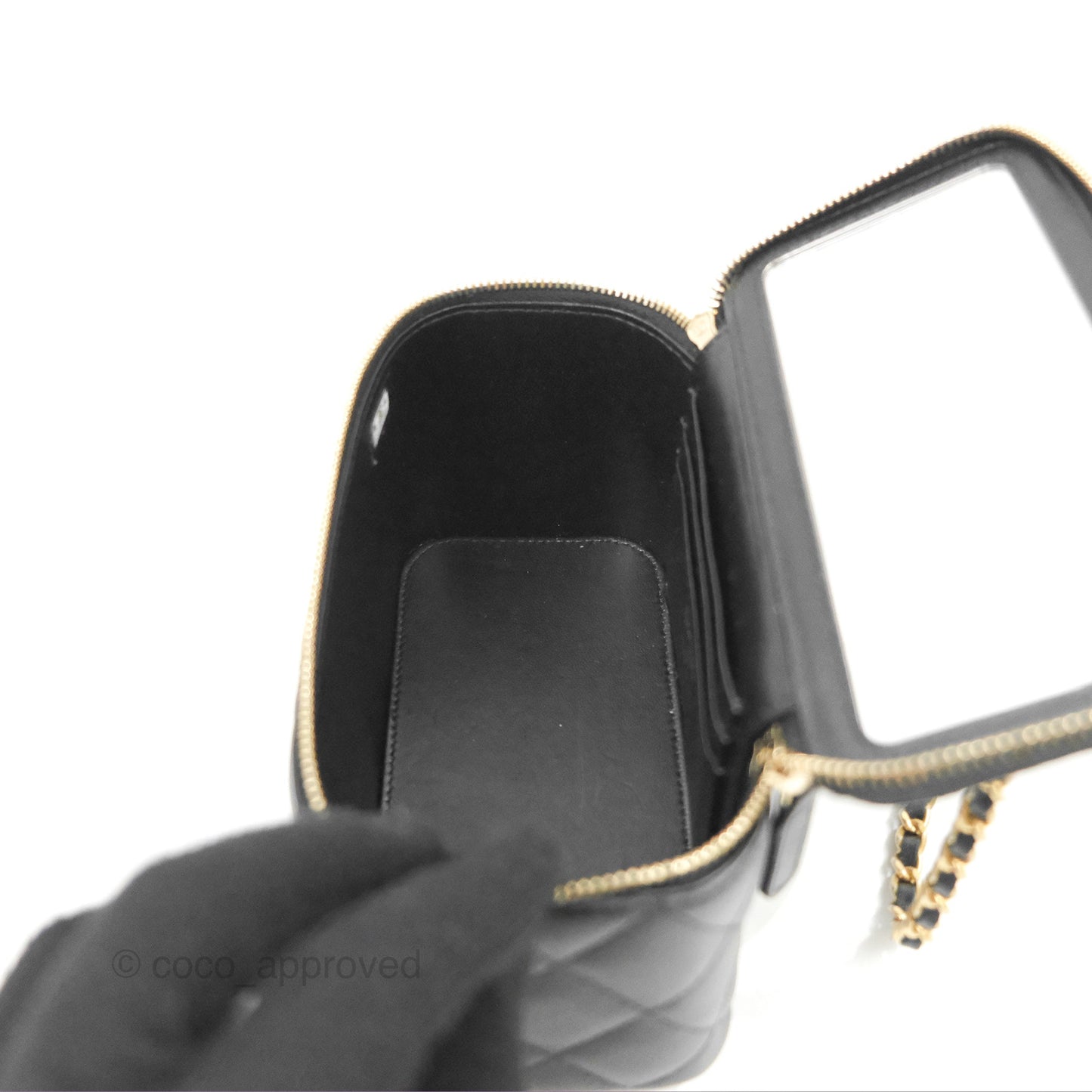 Chanel Vanity Rectangular Metal Top Handle Black Lambskin Aged Gold Hardware 22B