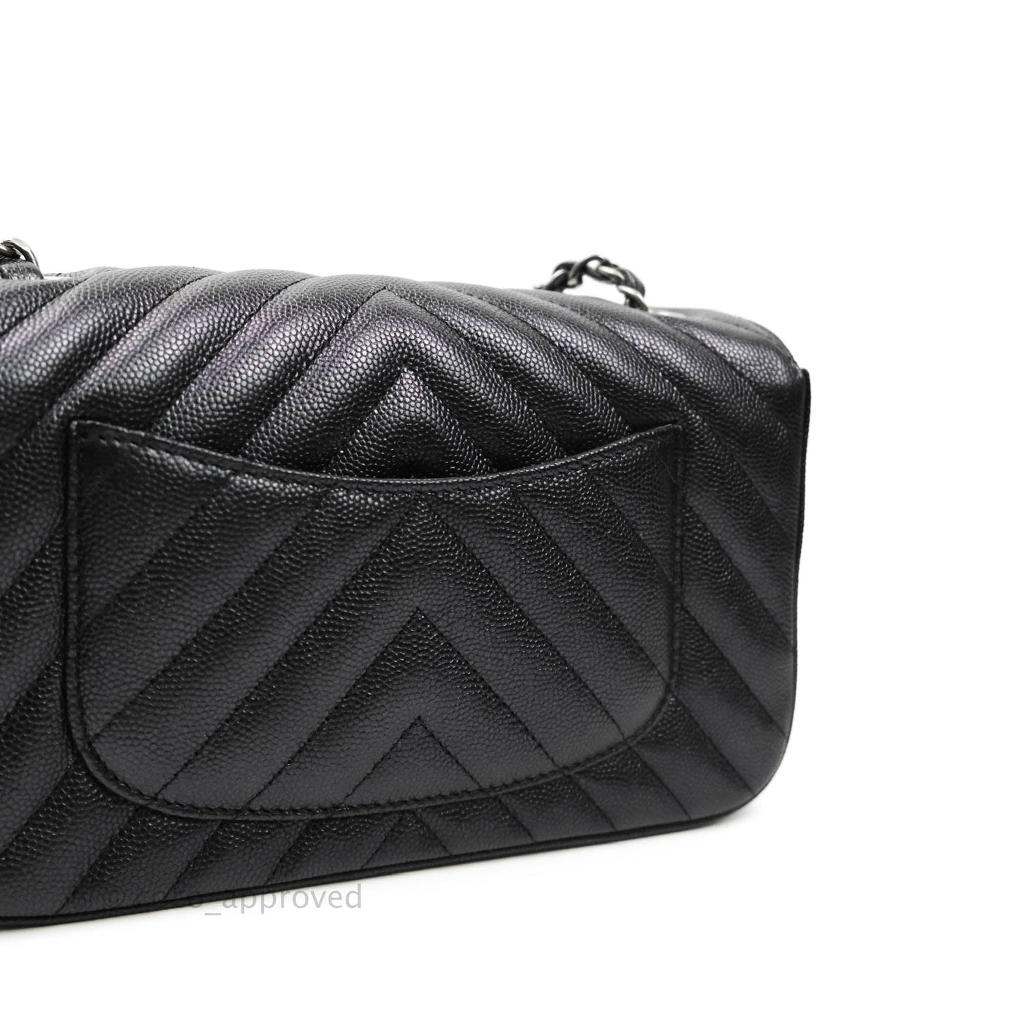 Chanel Chevron Mini Rectangular Flap Iridescent Black Caviar Ruthenium Hardware